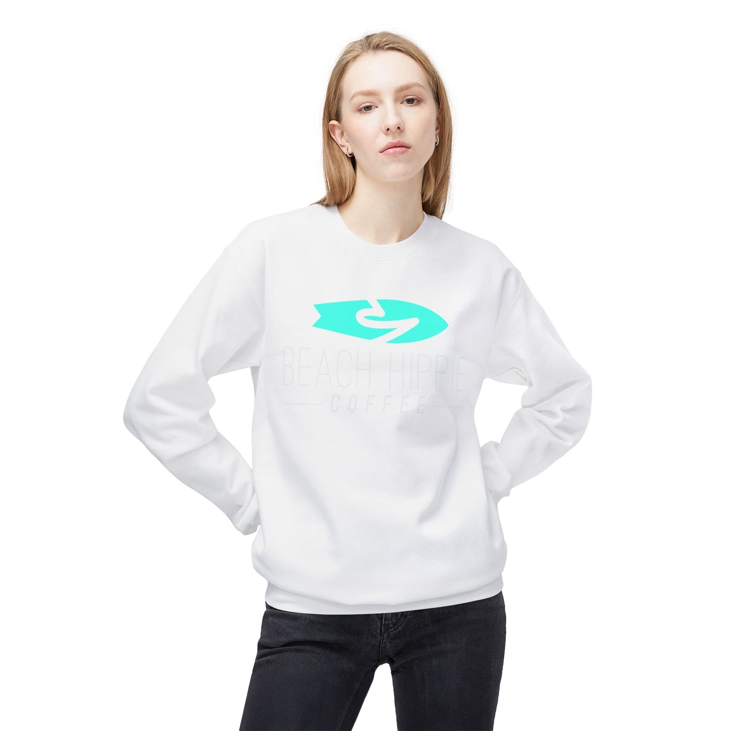 Beach Hippie Coffee Sweatshirt Front with Love Local Back