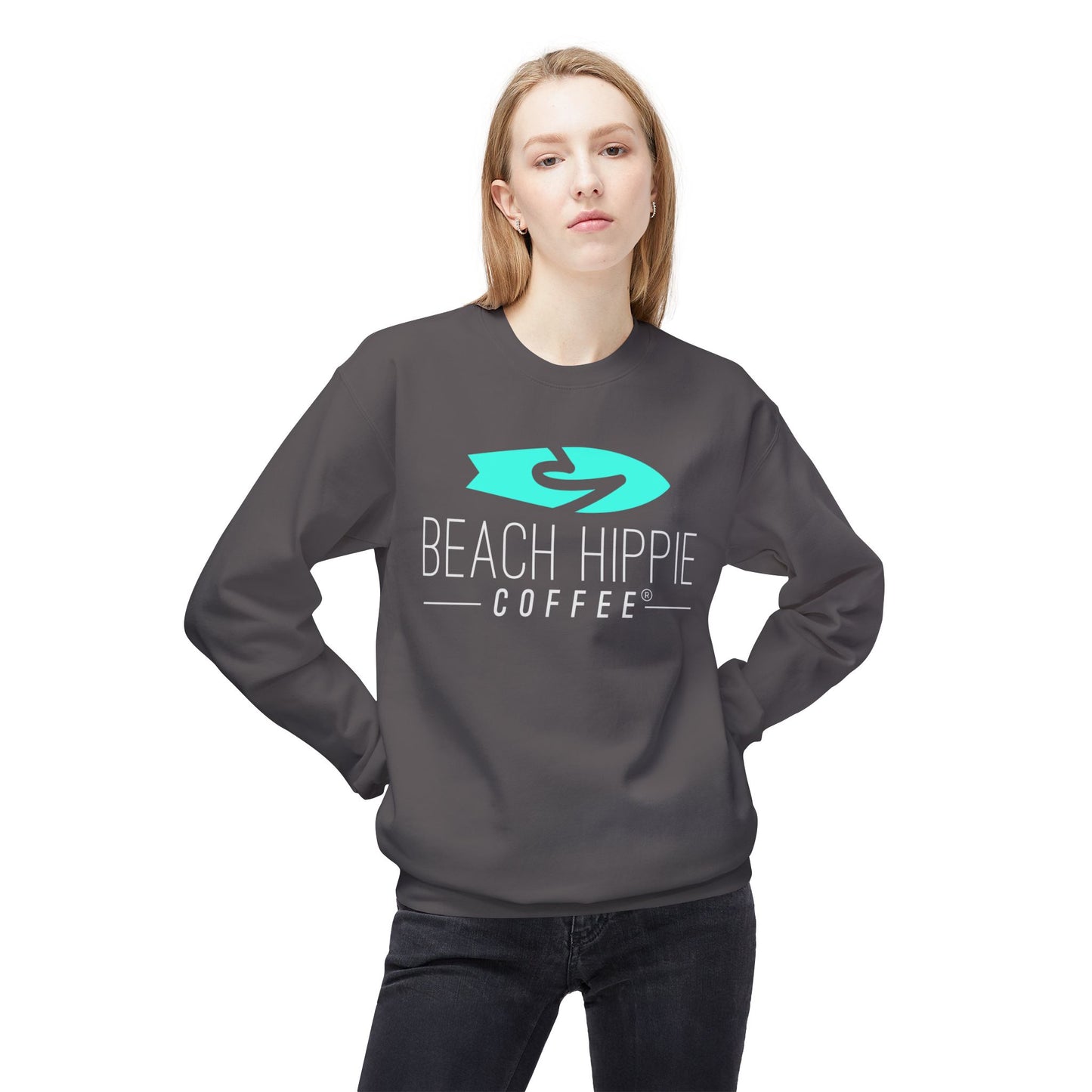 Beach Hippie Coffee Sweatshirt Front with Love Local Back