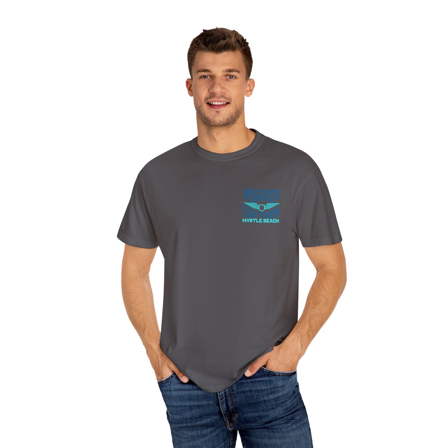 Beach Hippie Coffee Flight Academy T-shirt, Unisex Summer Tee, Cozy Casual Wear, Beach Vibes Shirt, Gift for Coffee Lovers, Vacation Apparel