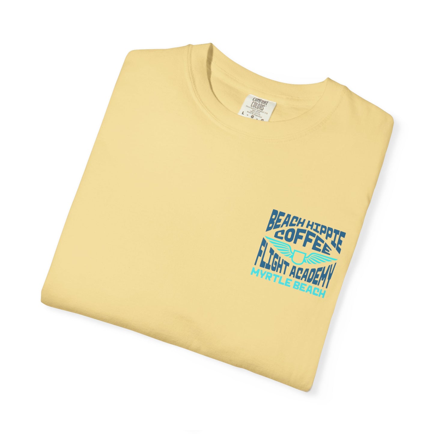 Beach Hippie Coffee Flight Academy T-shirt, Unisex Summer Tee, Cozy Casual Wear, Beach Vibes Shirt, Gift for Coffee Lovers, Vacation Apparel