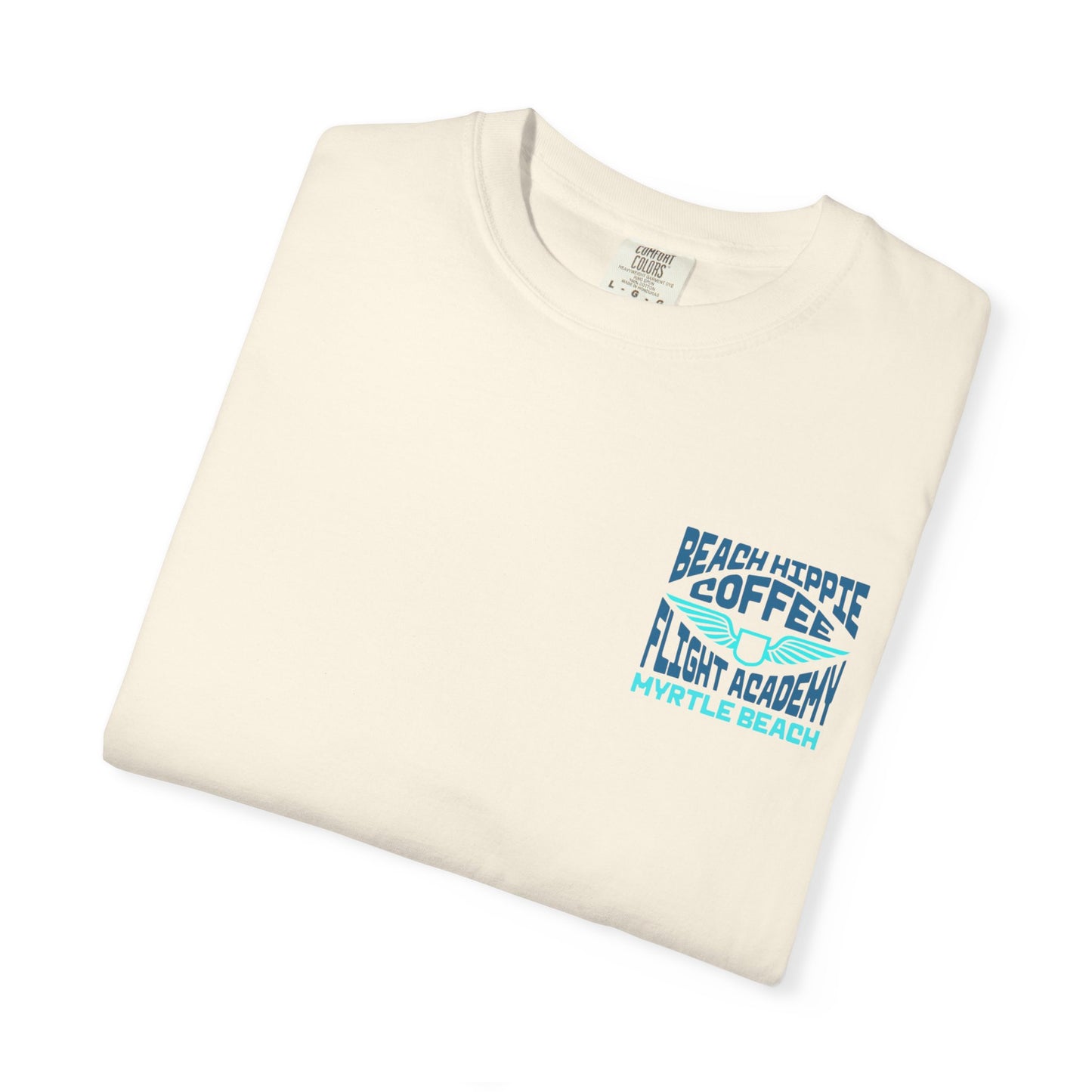 Beach Hippie Coffee Flight Academy T-shirt, Unisex Summer Tee, Cozy Casual Wear, Beach Vibes Shirt, Gift for Coffee Lovers, Vacation Apparel