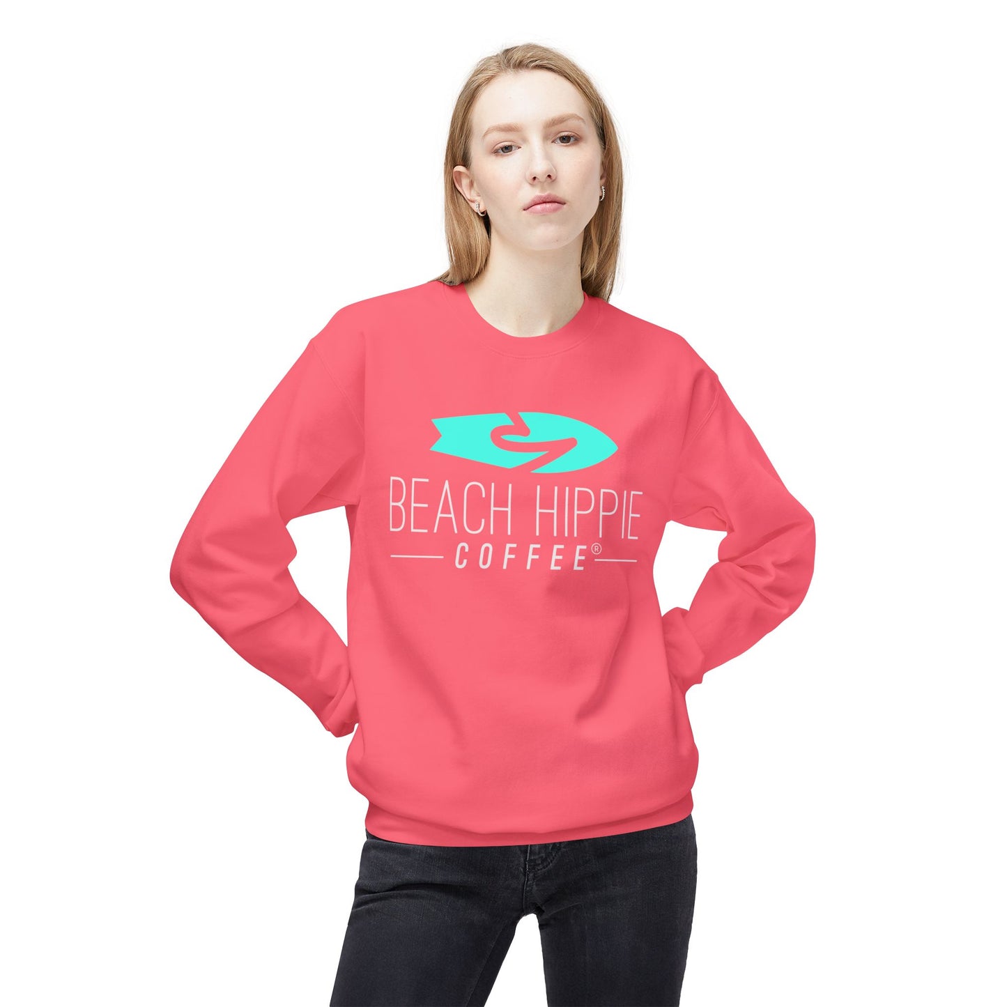 Beach Hippie Coffee Sweatshirt Front with Love Local Back