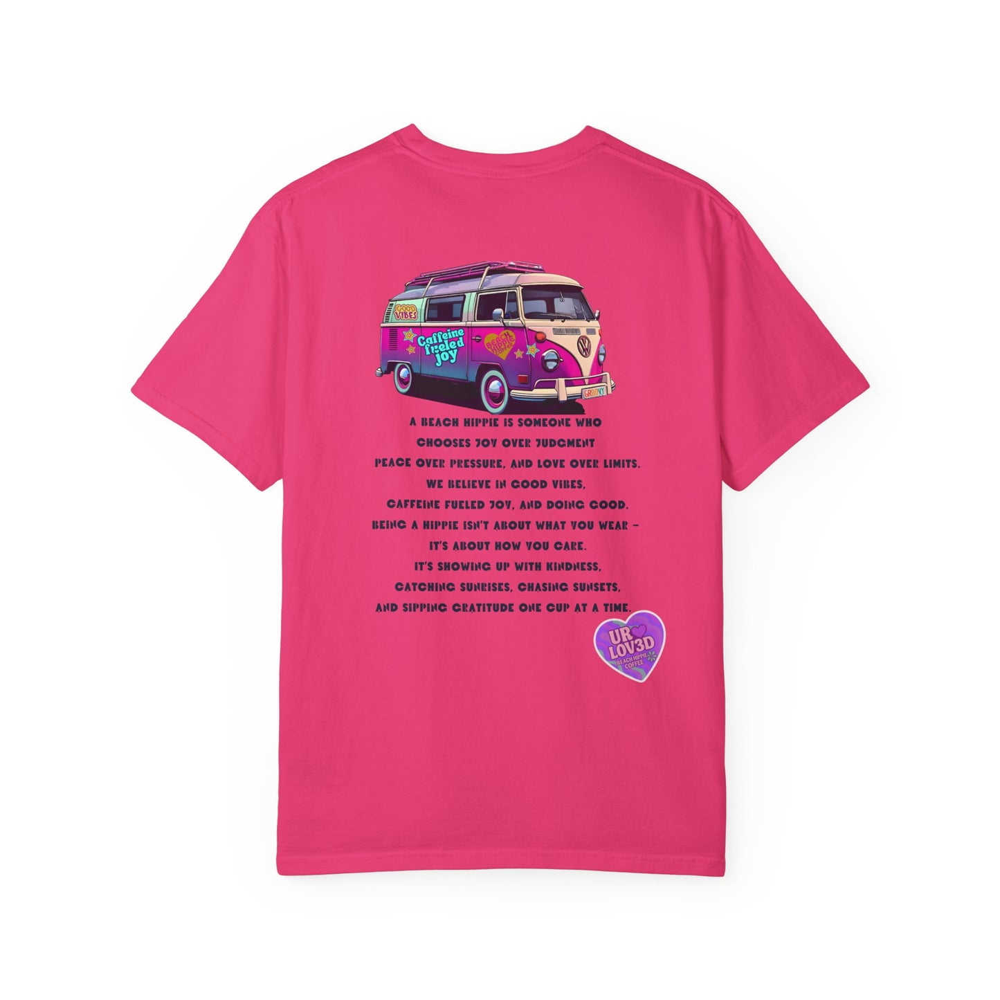 Beach Hippie Coffee T-Shirt — 'Beach Hippie' VW Bus & Manifesto
