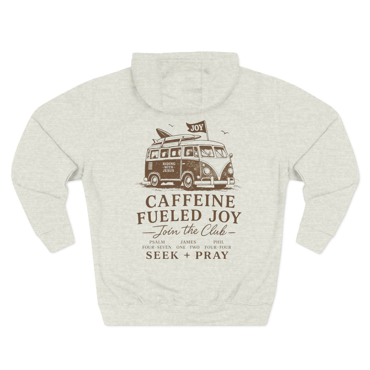 Beach Hippie Coffee Hoodie — "Caffeine Fueled Joy" Vintage Van Pullover