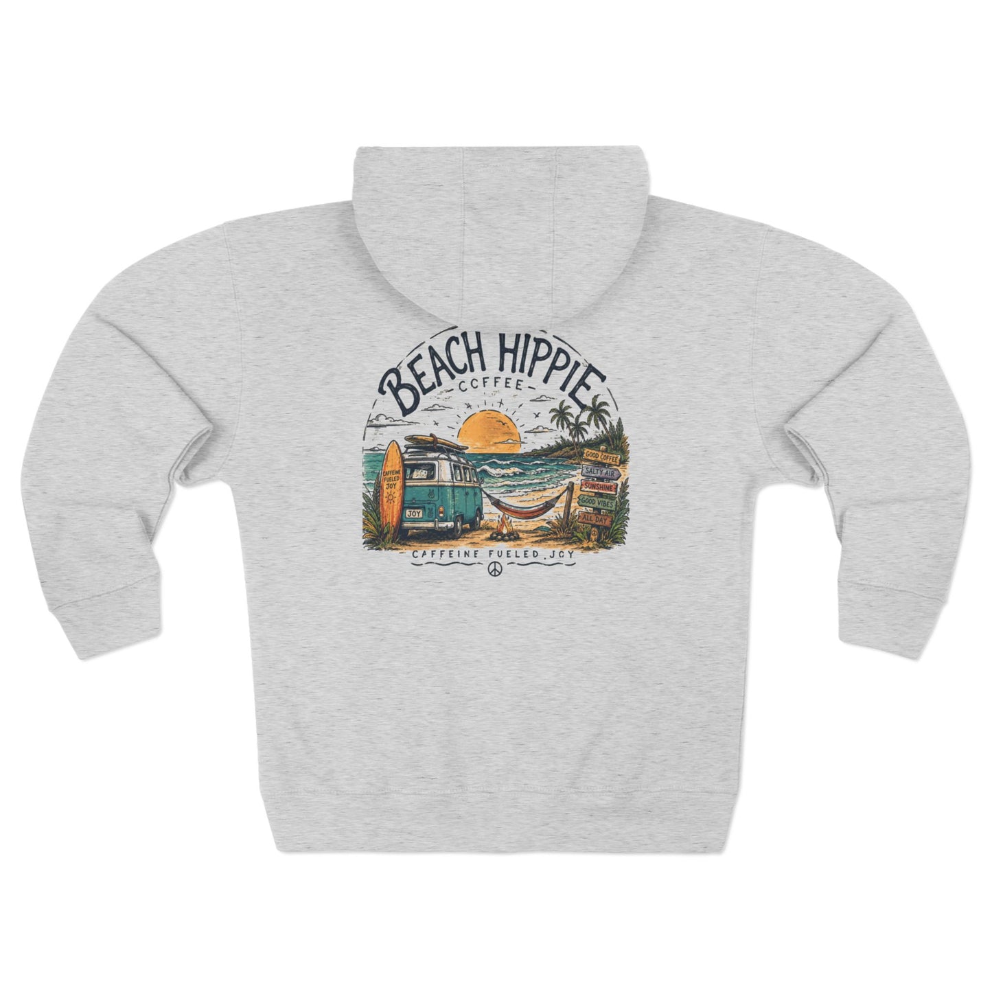 Beach Hippie Zip Hoodie — Vintage Surf Van Sunset Graphic