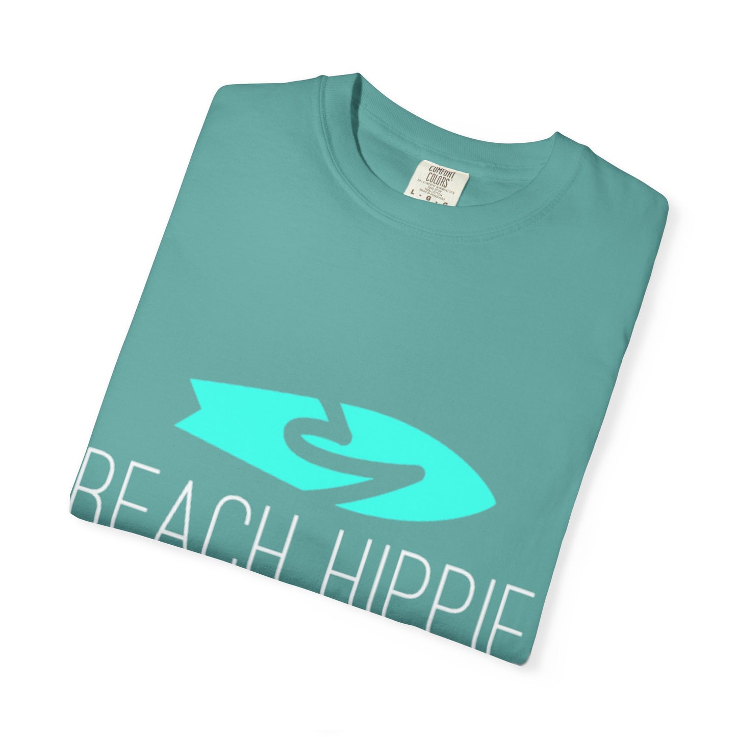 Beach Hippie Coffee Surf Logo T-Shirt — Minimal Turquoise Wave Graphic