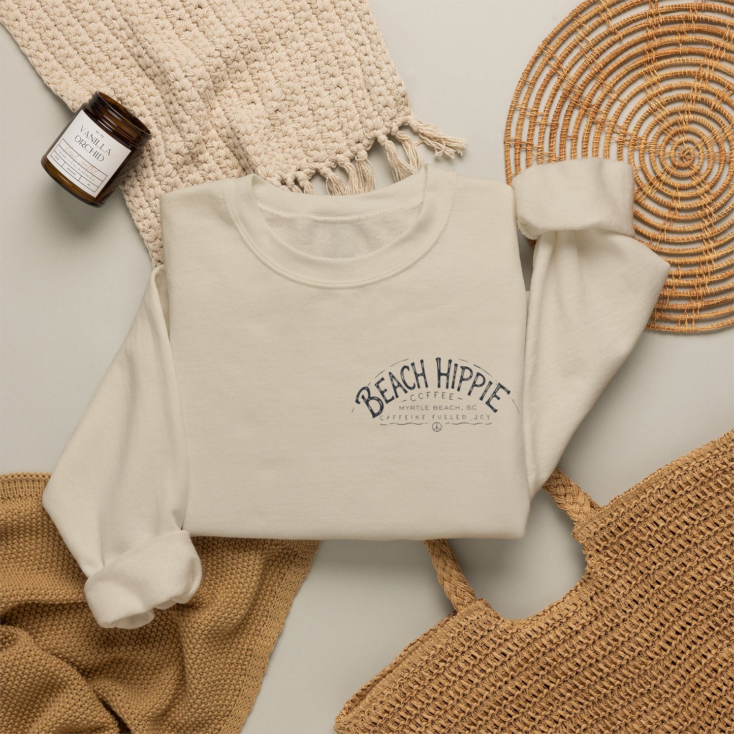 Beach Hippie Crewneck Sweatshirt — Casual Coastal Pullover