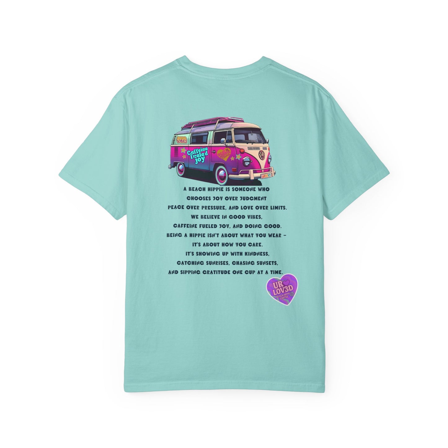 Beach Hippie Coffee T-Shirt — 'Beach Hippie' VW Bus & Manifesto