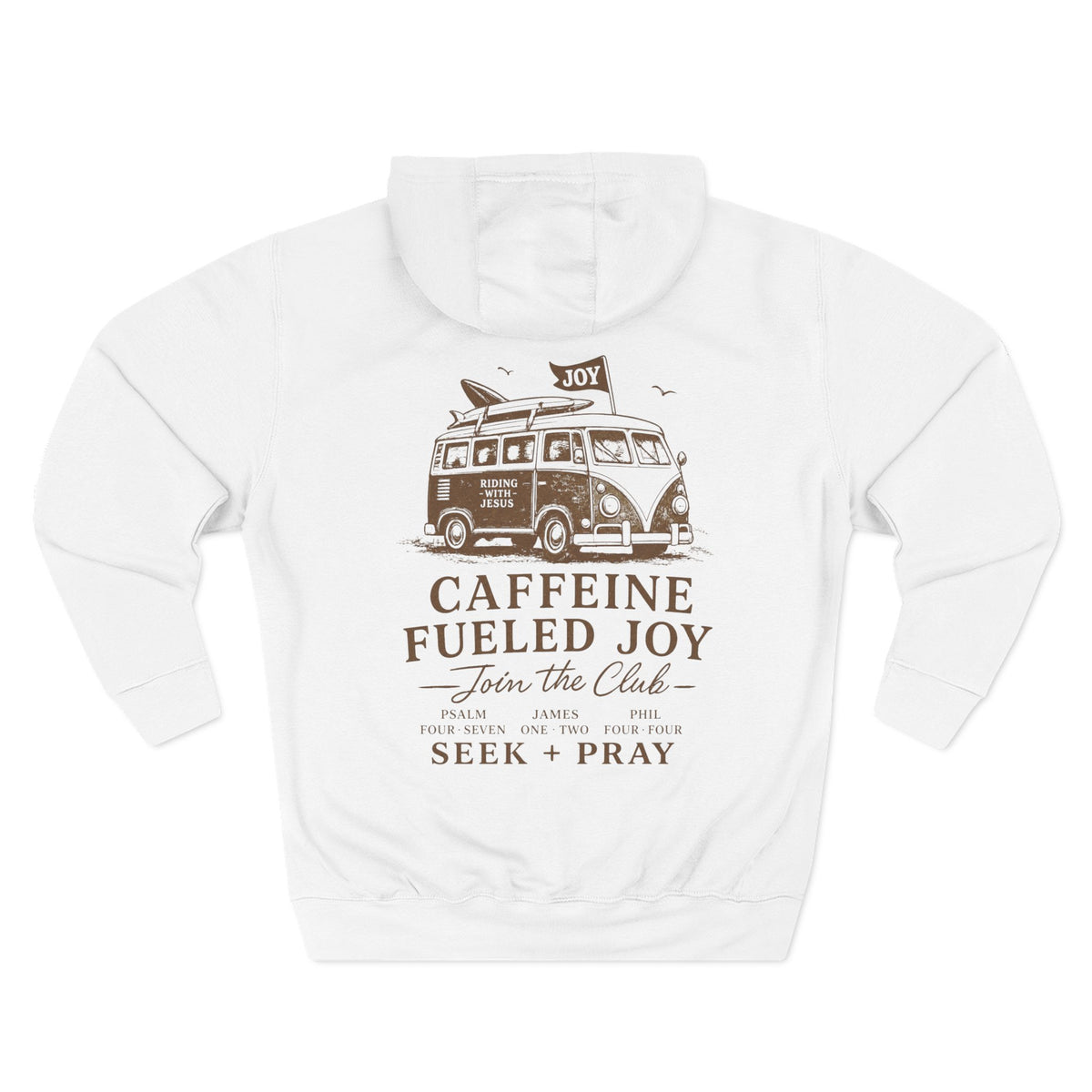 Beach Hippie Coffee Hoodie — "Caffeine Fueled Joy" Vintage Van Pullover