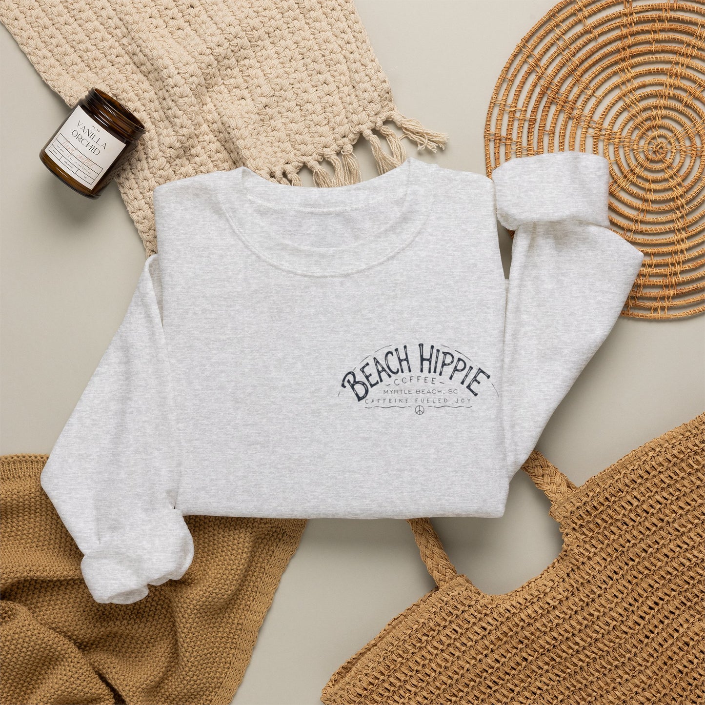 Beach Hippie Crewneck Sweatshirt — Casual Coastal Pullover