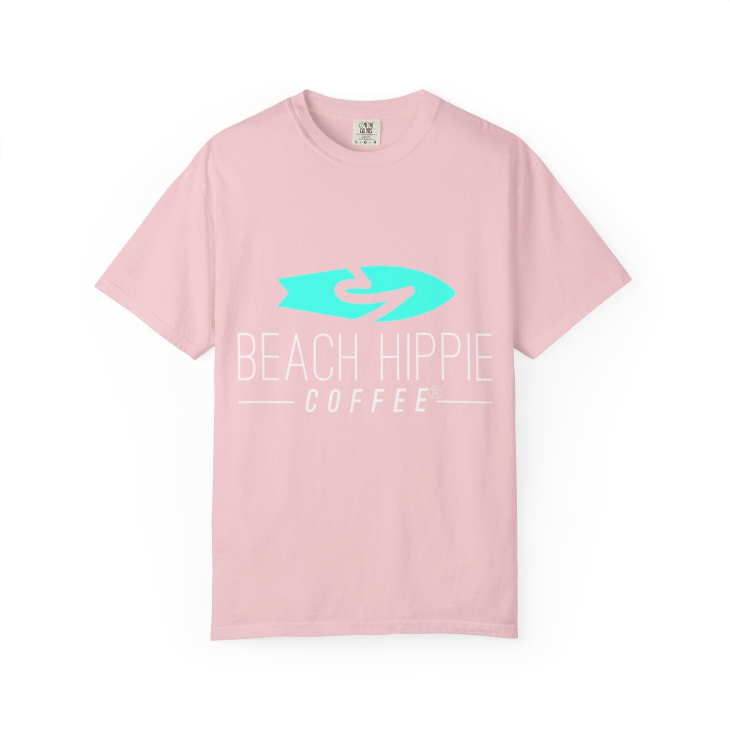 Beach Hippie Coffee Surf Logo T-Shirt — Minimal Turquoise Wave Graphic