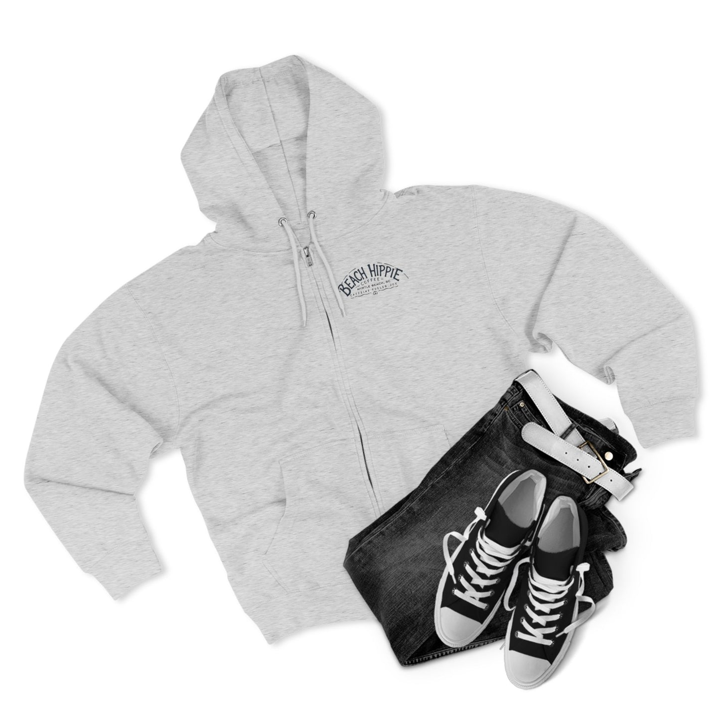 Beach Hippie Zip Hoodie — Vintage Surf Van Sunset Graphic
