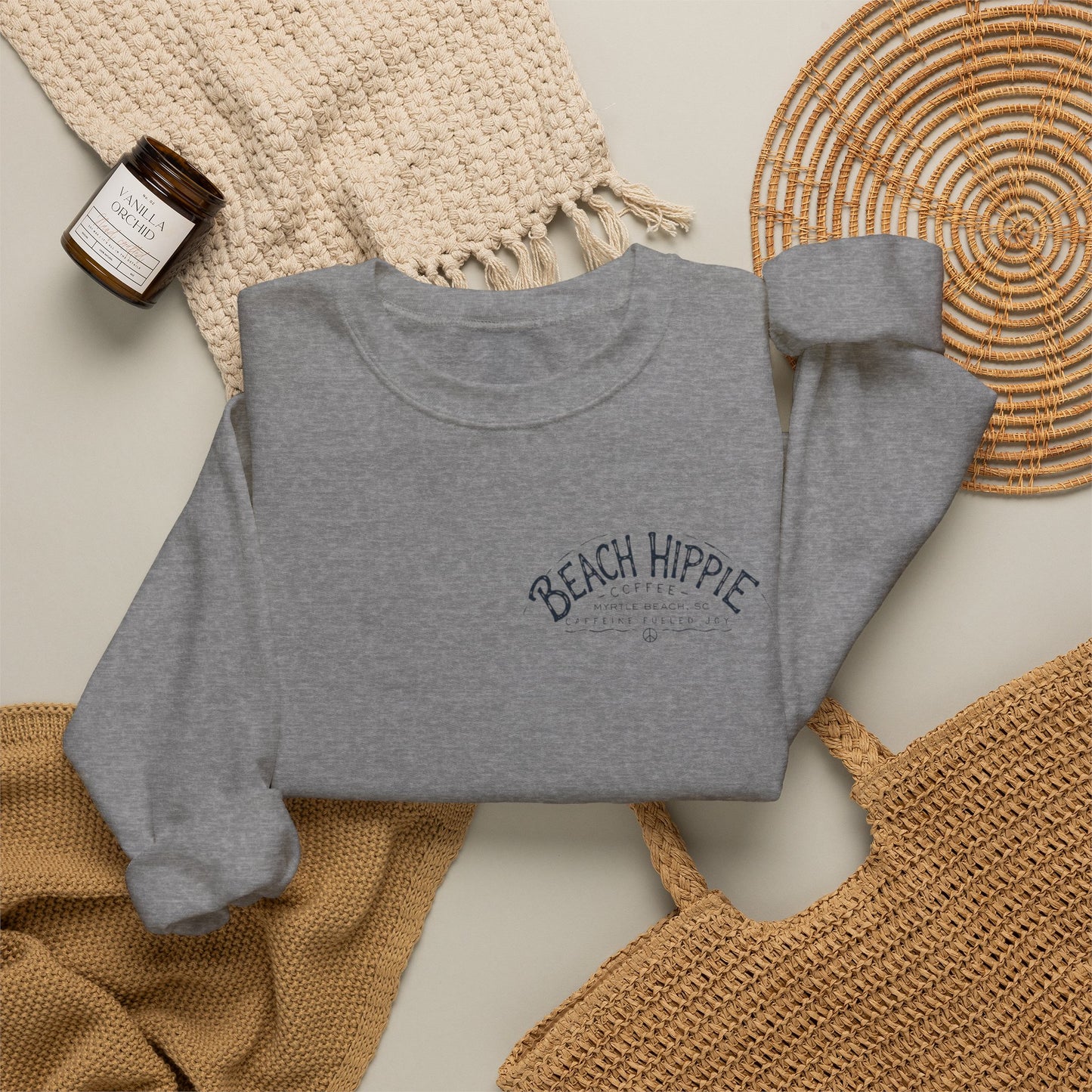 Beach Hippie Crewneck Sweatshirt — Casual Coastal Pullover