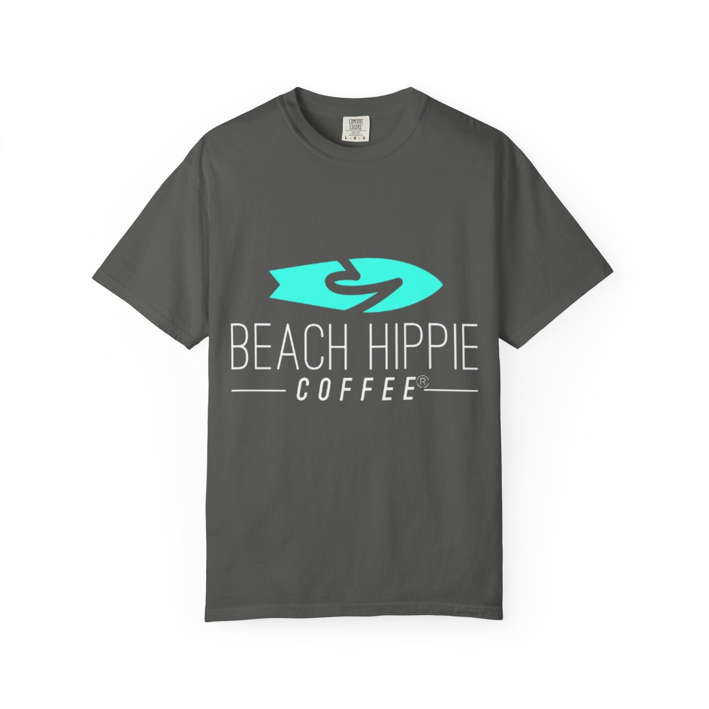 Beach Hippie Coffee Surf Logo T-Shirt — Minimal Turquoise Wave Graphic