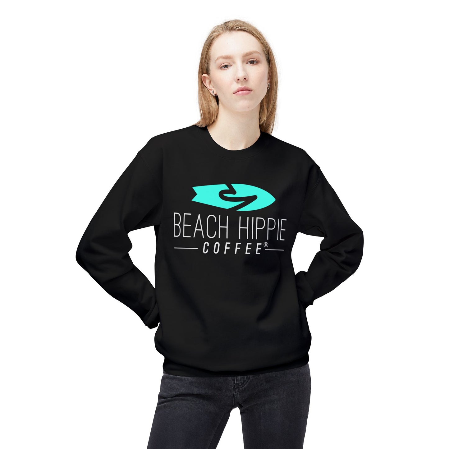 Beach Hippie Coffee Sweatshirt Front with Love Local Back