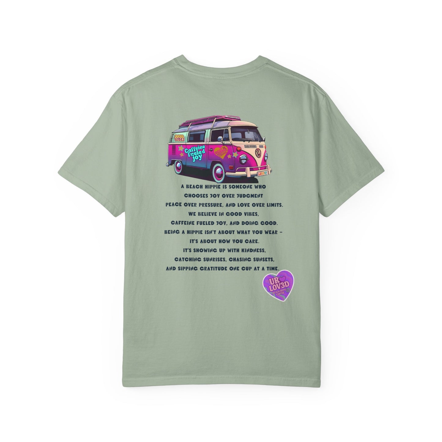 Beach Hippie Coffee T-Shirt — 'Beach Hippie' VW Bus & Manifesto