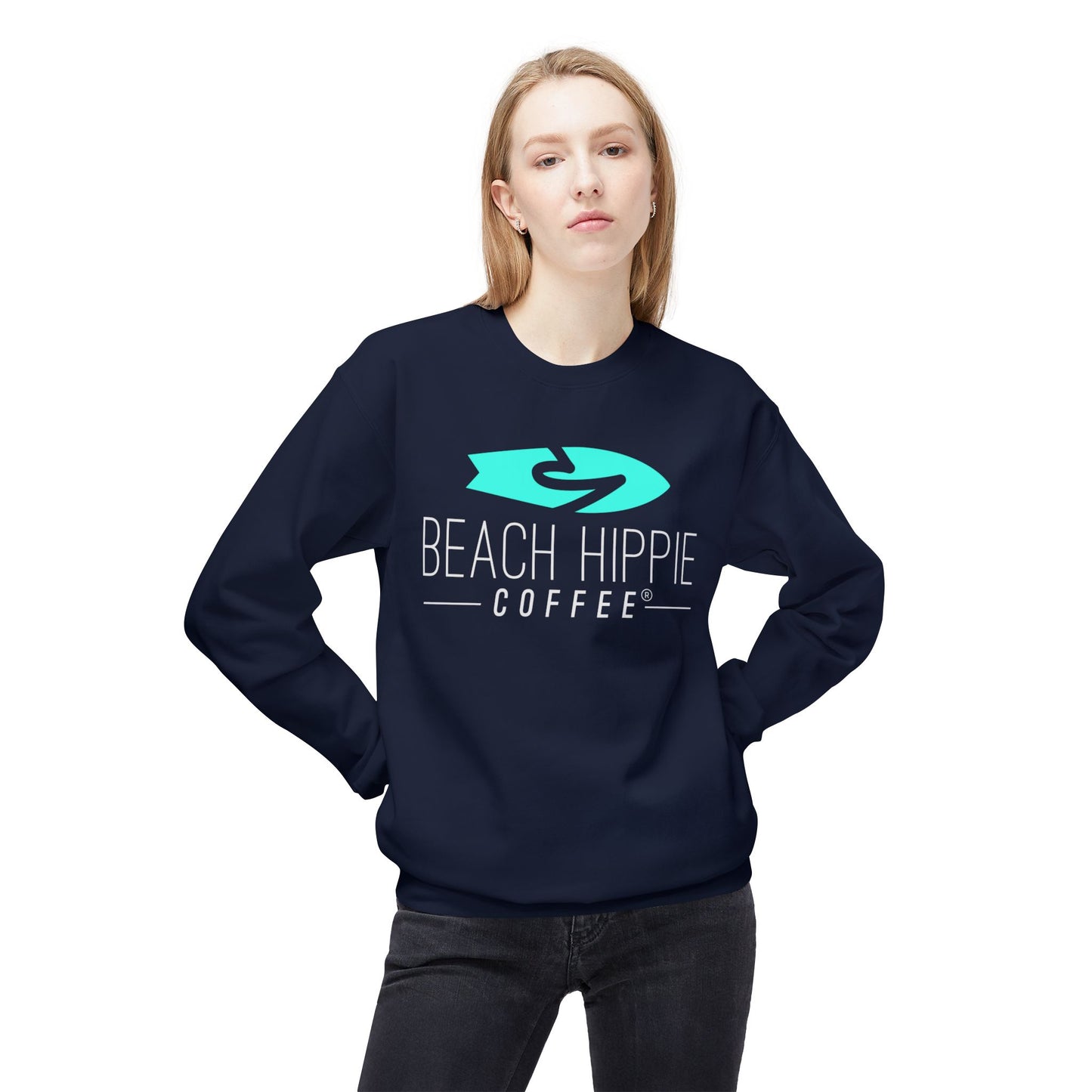 Beach Hippie Coffee Sweatshirt Front with Love Local Back