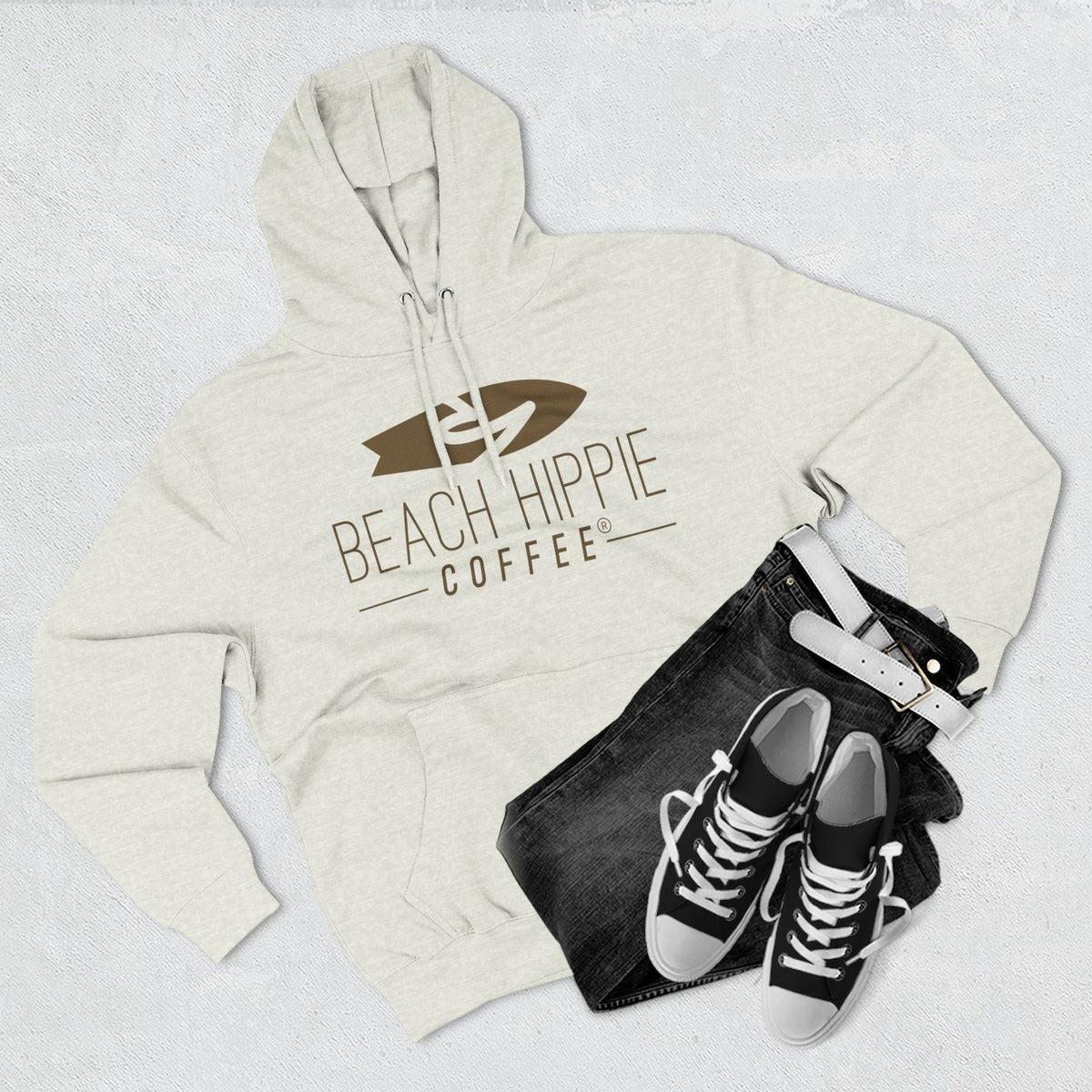 Beach Hippie Coffee Hoodie — "Caffeine Fueled Joy" Vintage Van Pullover