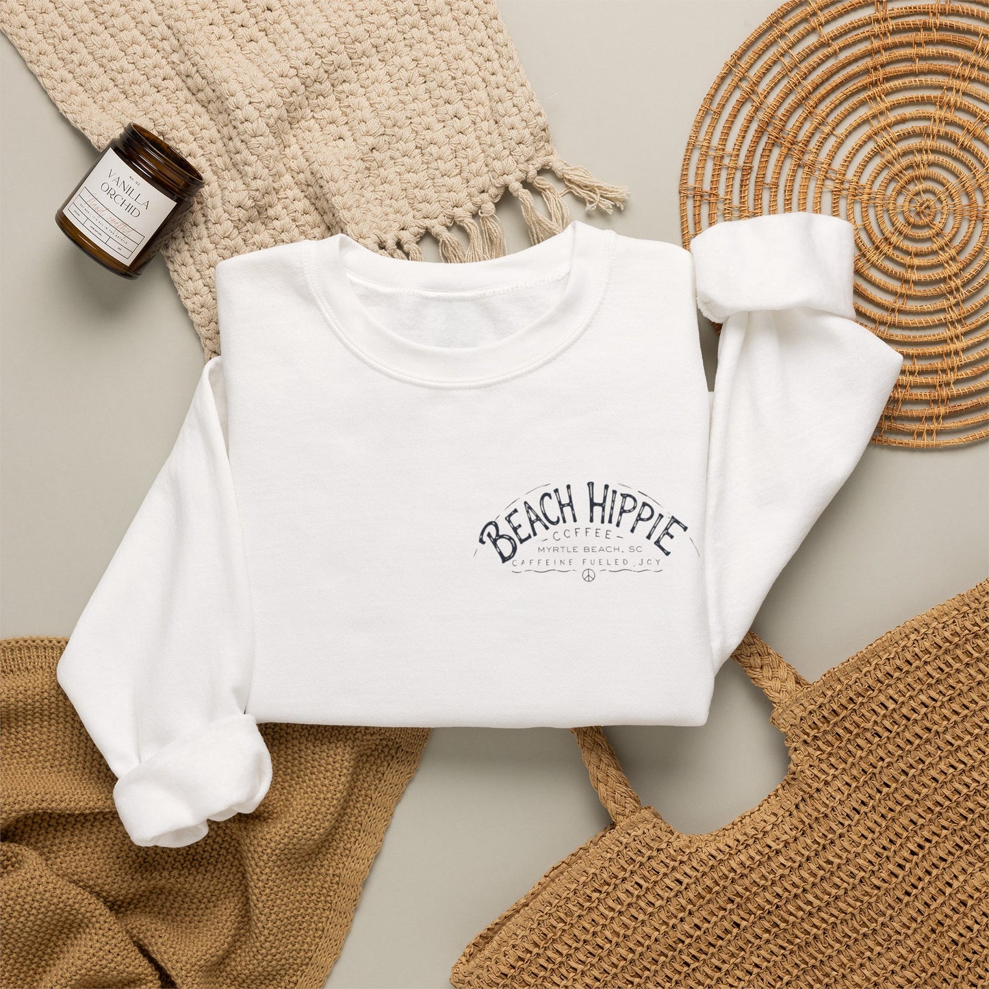Beach Hippie Crewneck Sweatshirt — Casual Coastal Pullover