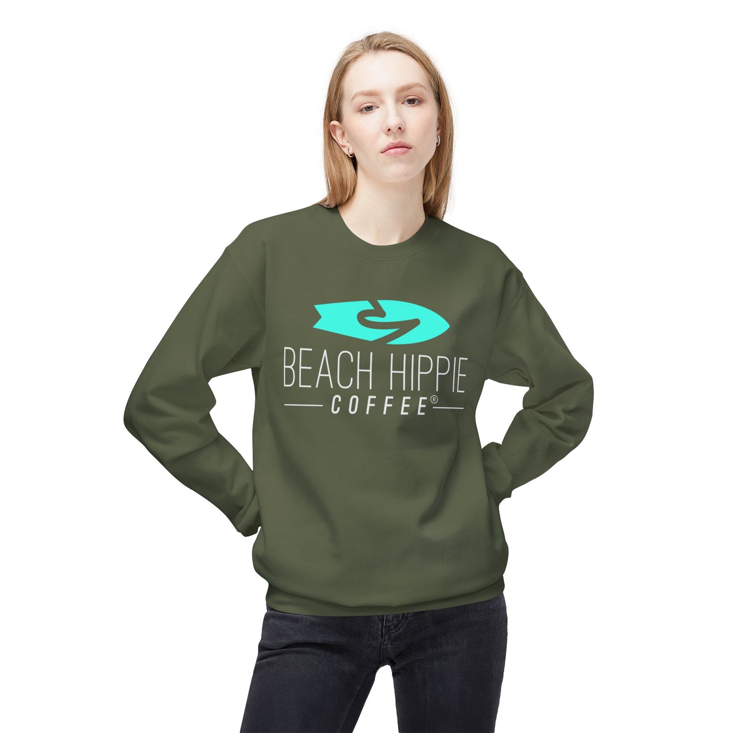Beach Hippie Coffee Sweatshirt Front with Love Local Back