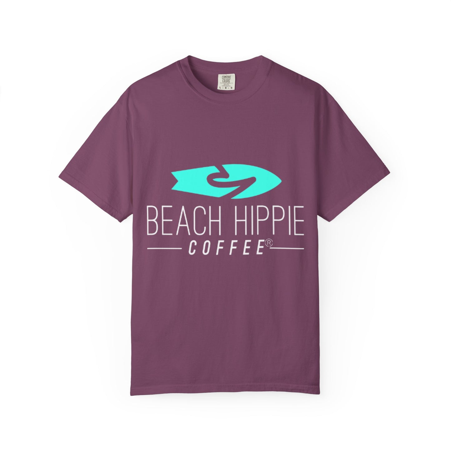 Beach Hippie Coffee Surf Logo T-Shirt — Minimal Turquoise Wave Graphic