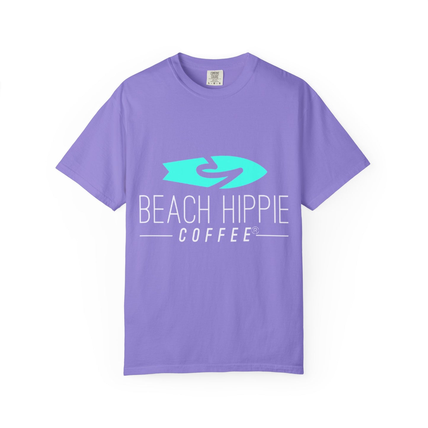 Beach Hippie Coffee Surf Logo T-Shirt — Minimal Turquoise Wave Graphic