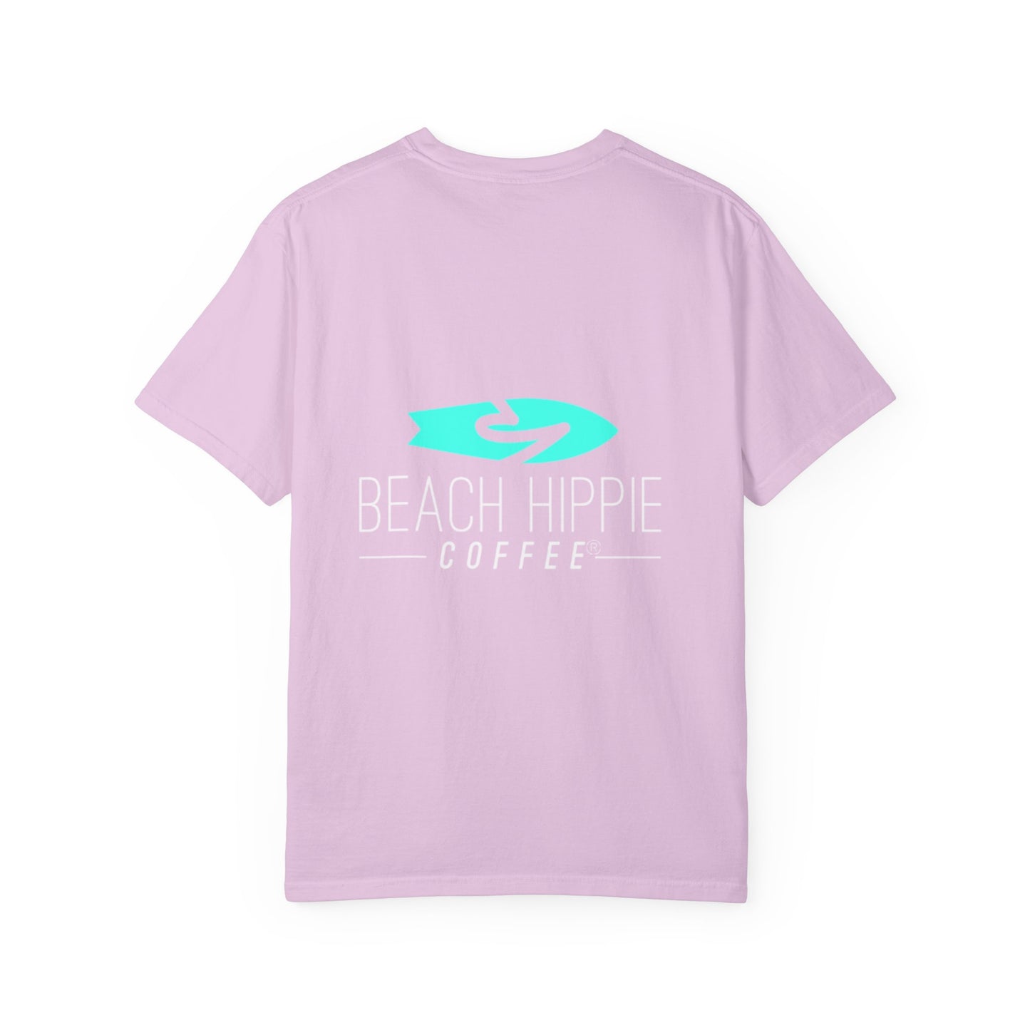 Beach Hippie Coffee Surf Logo T-Shirt — Minimal Turquoise Wave Graphic