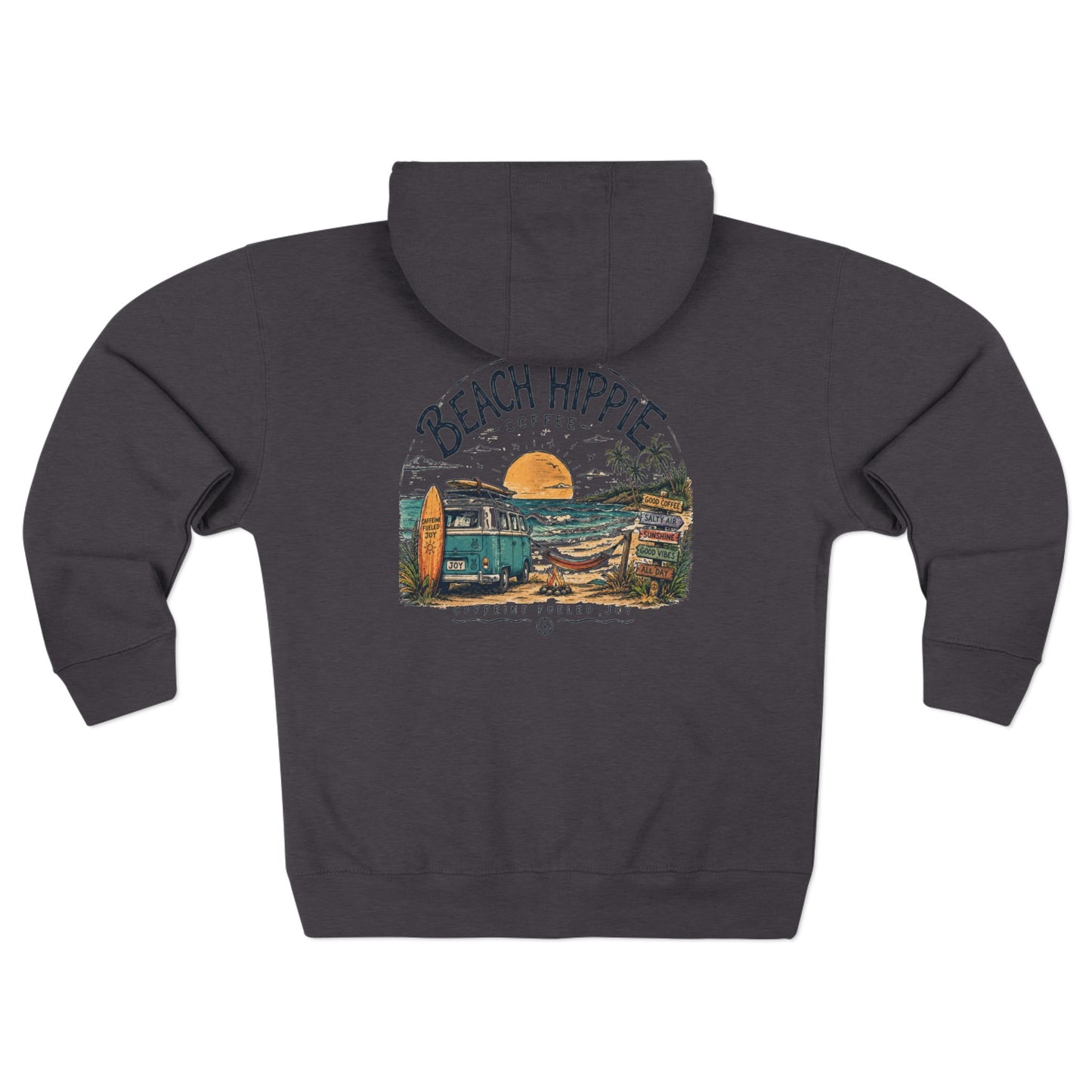 Beach Hippie Zip Hoodie — Vintage Surf Van Sunset Graphic