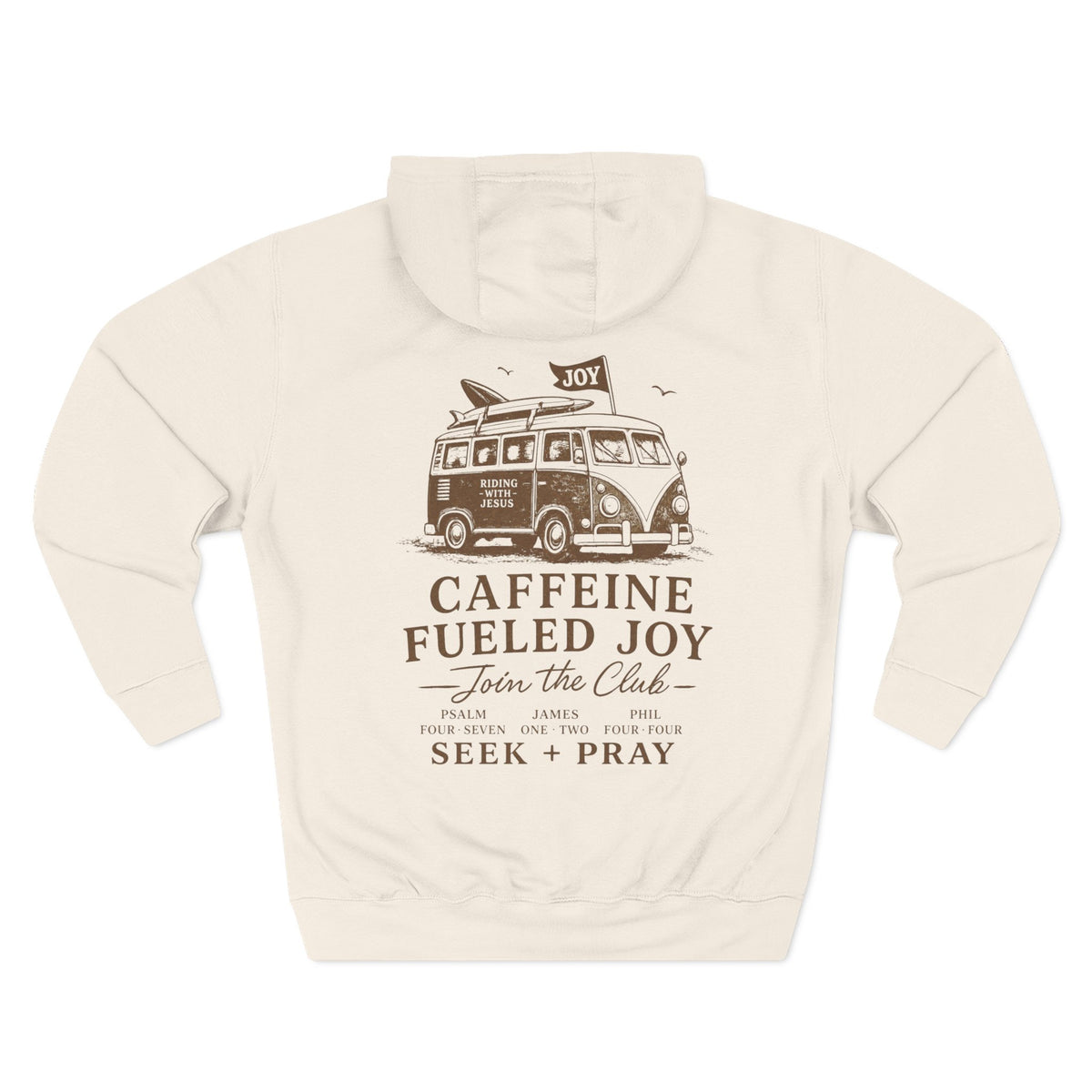 Beach Hippie Coffee Hoodie — "Caffeine Fueled Joy" Vintage Van Pullover