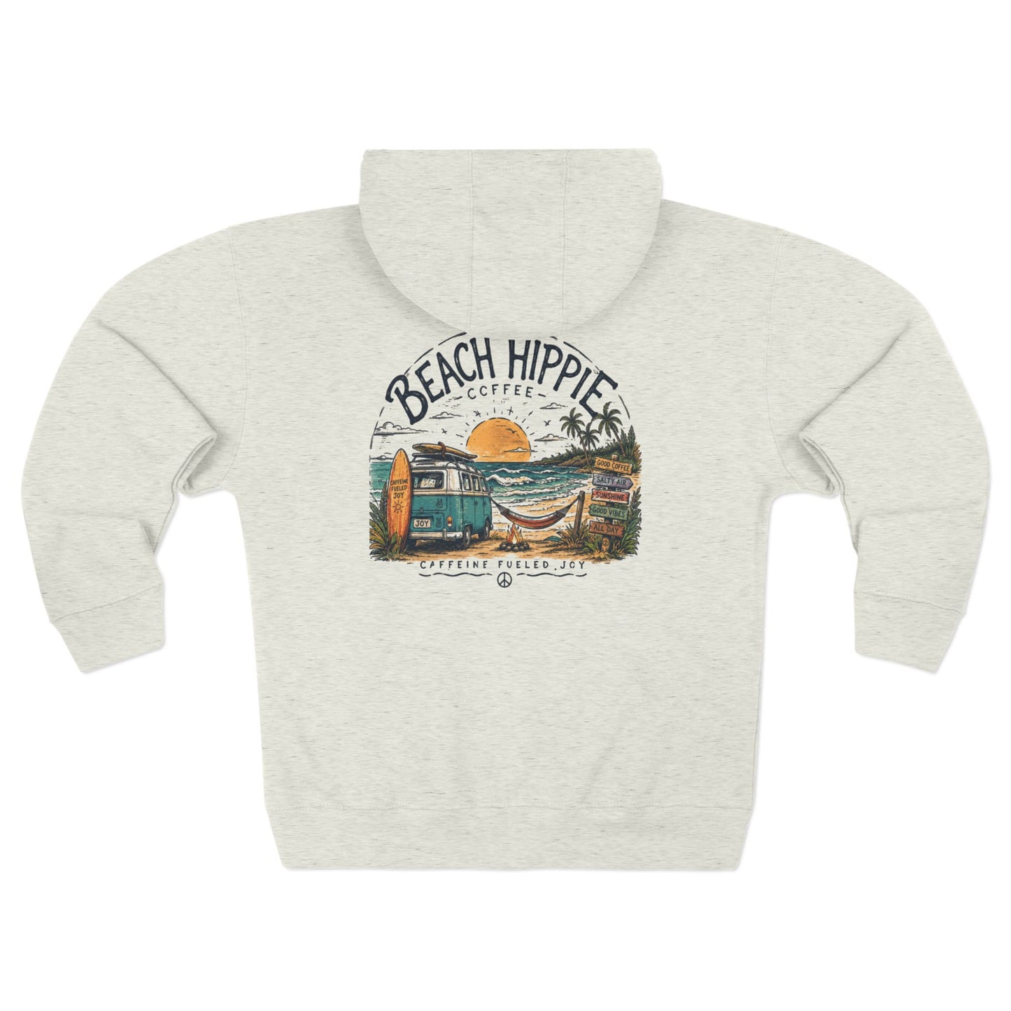 Beach Hippie Zip Hoodie — Vintage Surf Van Sunset Graphic