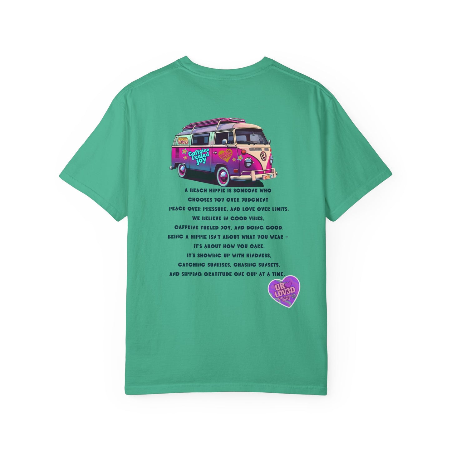 Beach Hippie Coffee T-Shirt — 'Beach Hippie' VW Bus & Manifesto
