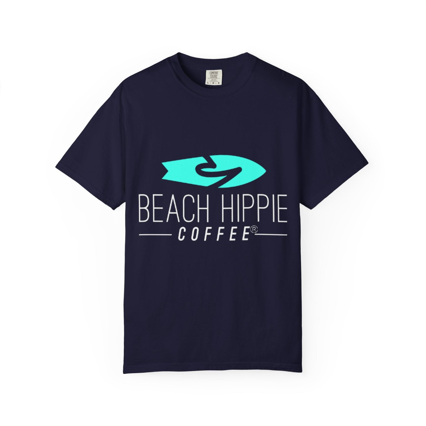 Beach Hippie Coffee Surf Logo T-Shirt — Minimal Turquoise Wave Graphic