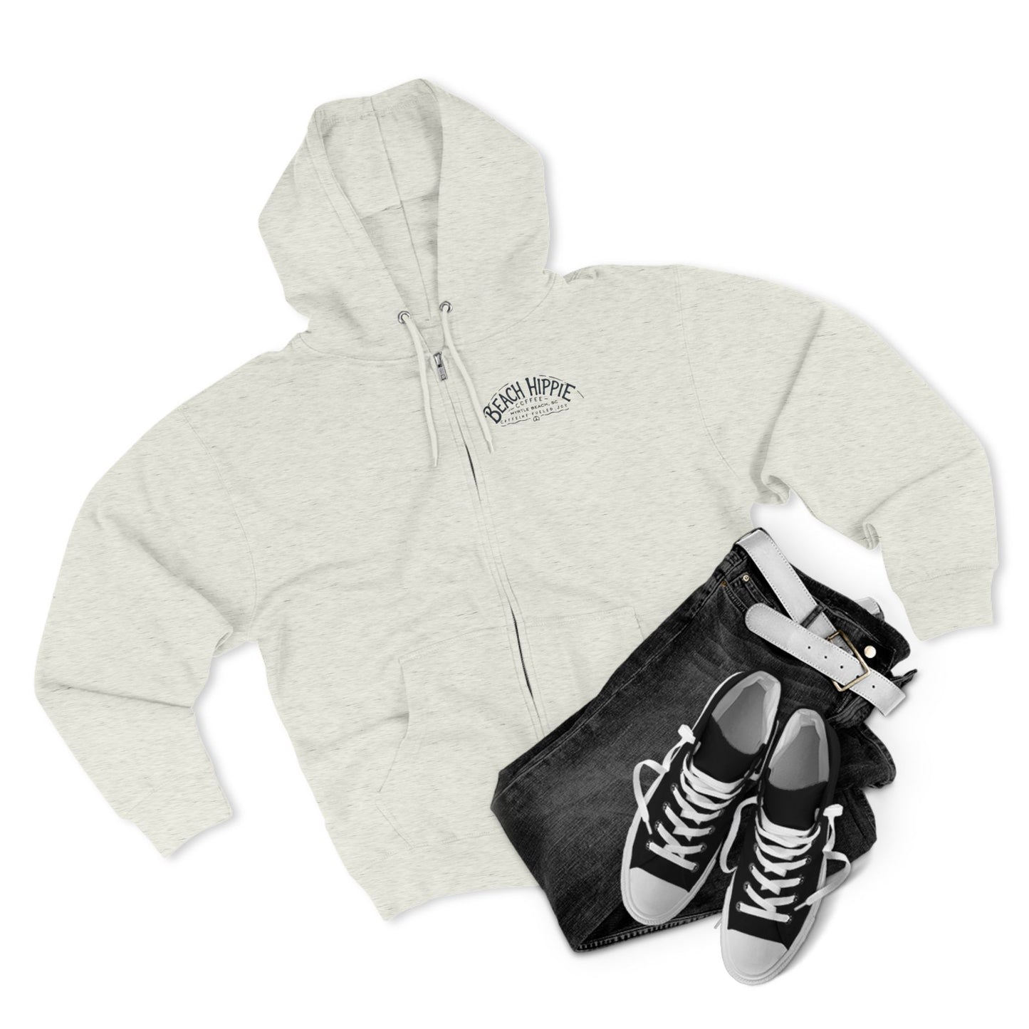 Beach Hippie Zip Hoodie — Vintage Surf Van Sunset Graphic