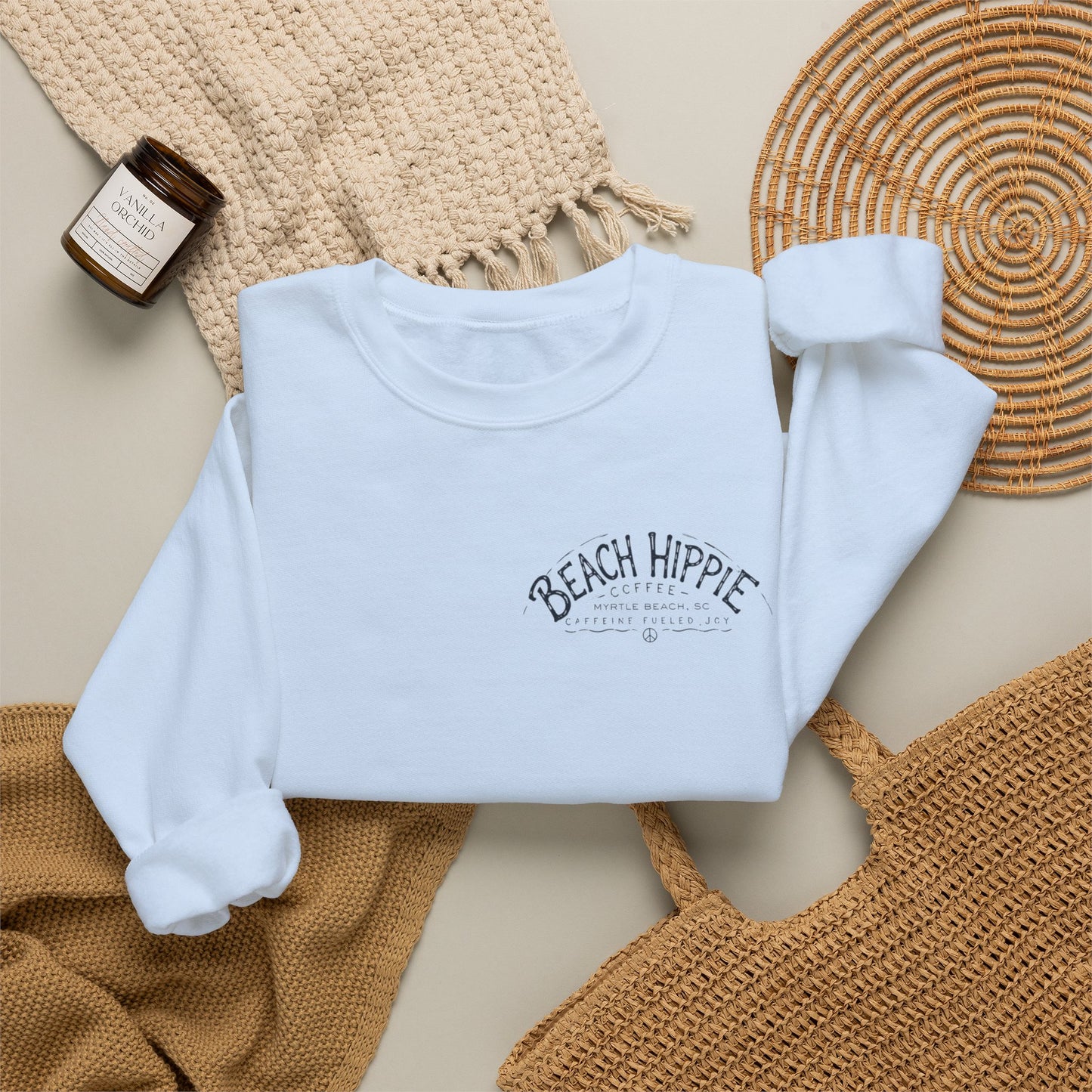 Beach Hippie Crewneck Sweatshirt — Casual Coastal Pullover