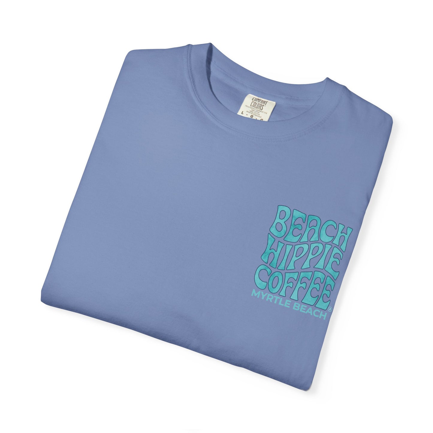 Beach Hippie Coffee T‑Shirt — 'The Waves Won't Wait' Surf Van Graphic