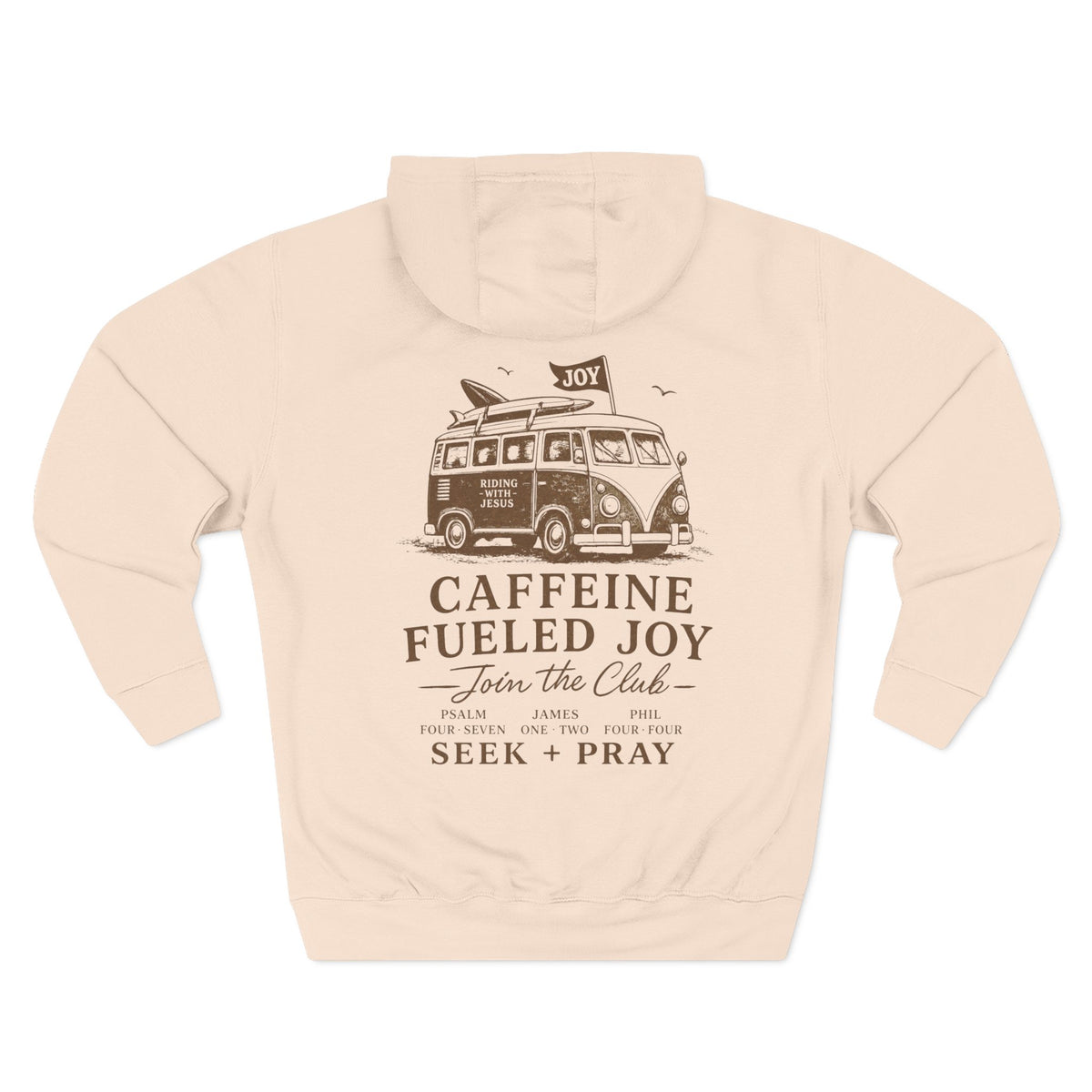 Beach Hippie Coffee Hoodie — "Caffeine Fueled Joy" Vintage Van Pullover