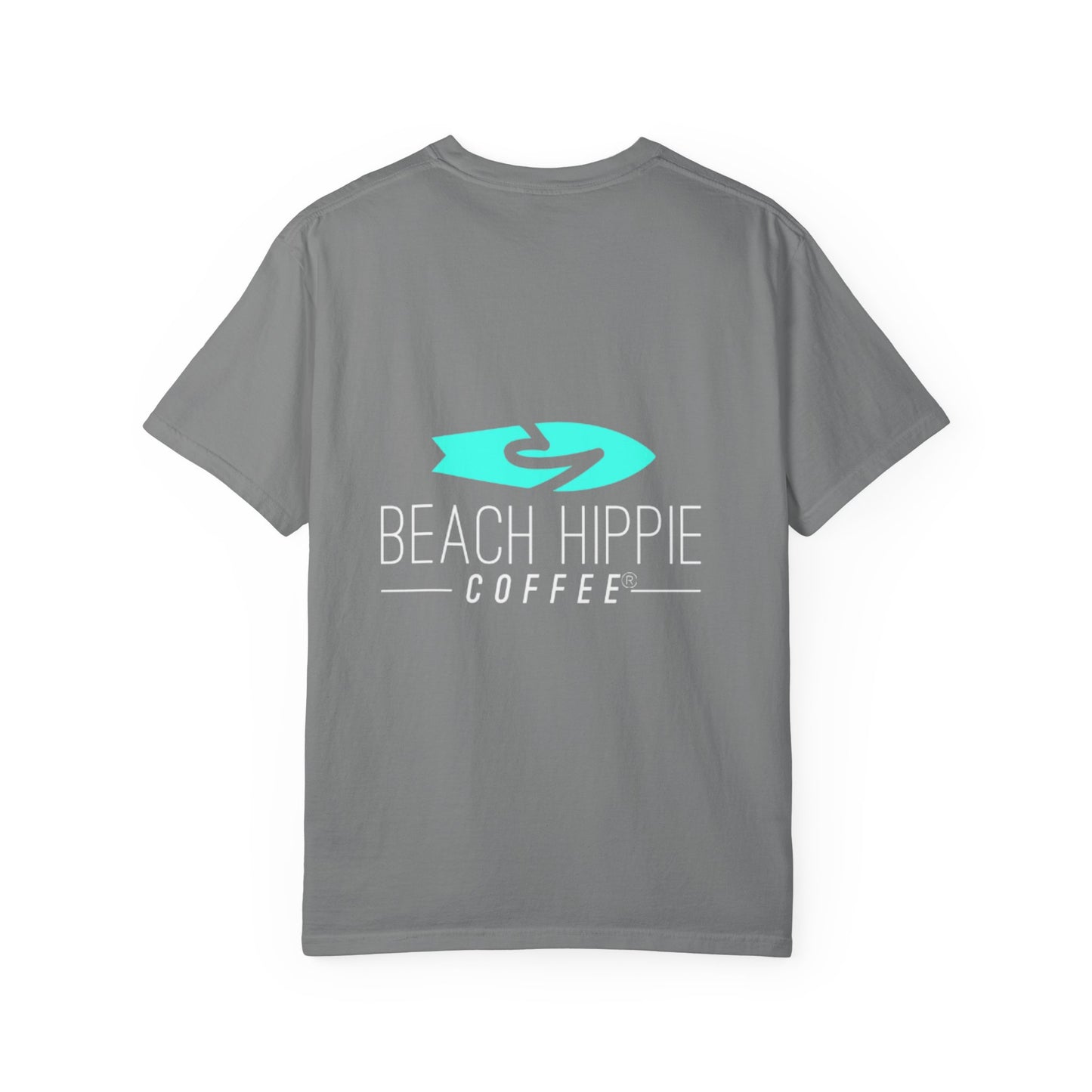 Beach Hippie Coffee Surf Logo T-Shirt — Minimal Turquoise Wave Graphic