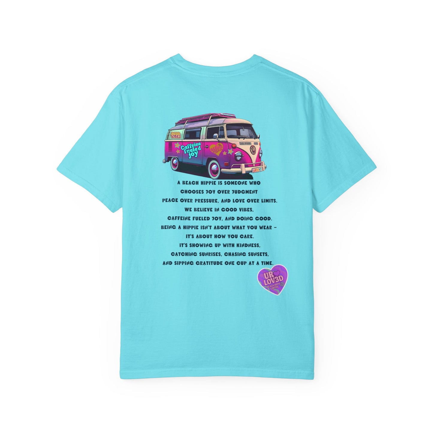 Beach Hippie Coffee T-Shirt — 'Beach Hippie' VW Bus & Manifesto