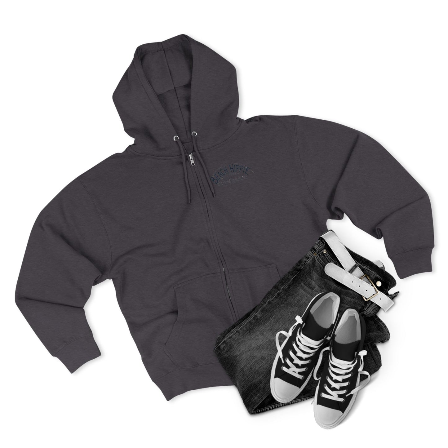 Beach Hippie Zip Hoodie — Vintage Surf Van Sunset Graphic