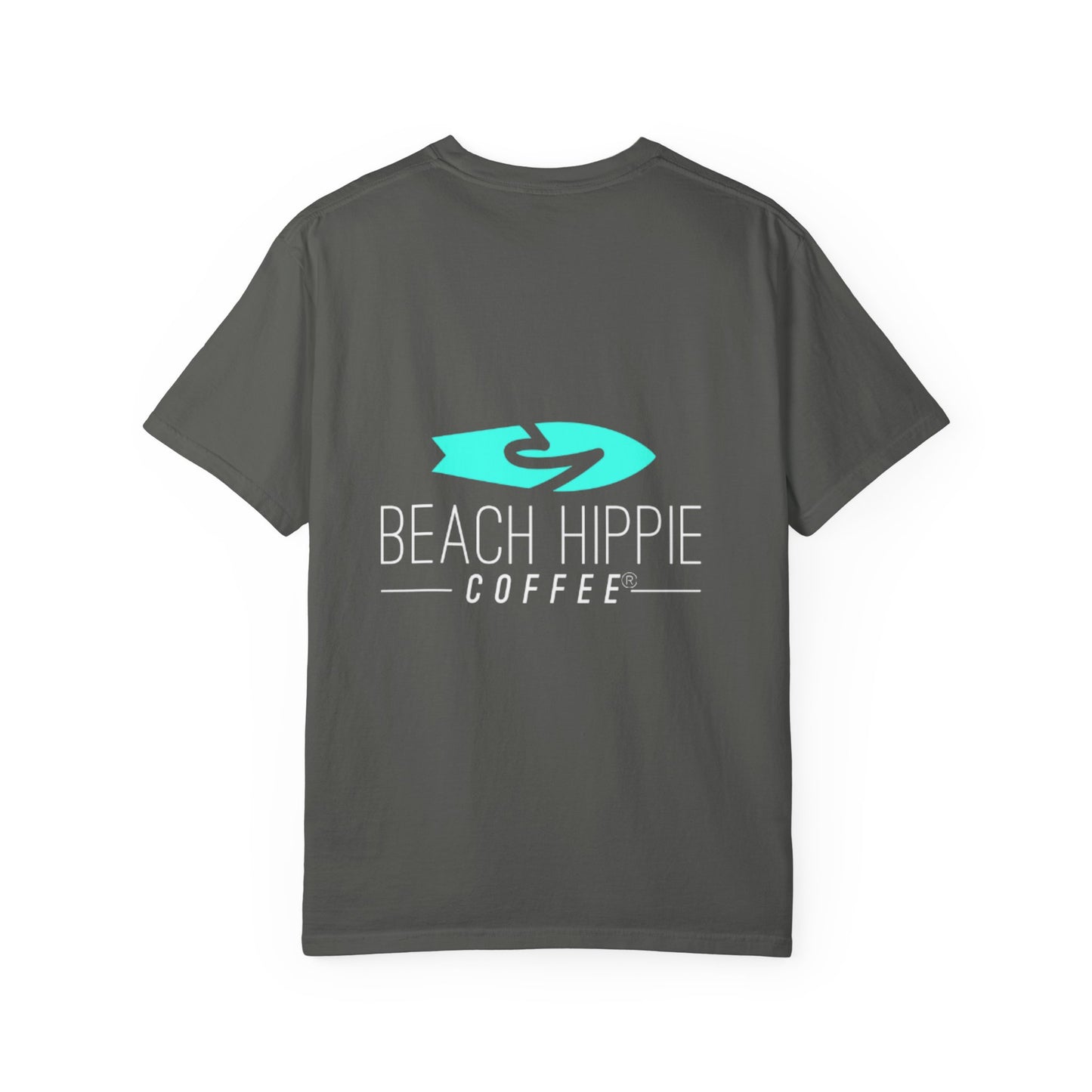 Beach Hippie Coffee Surf Logo T-Shirt — Minimal Turquoise Wave Graphic