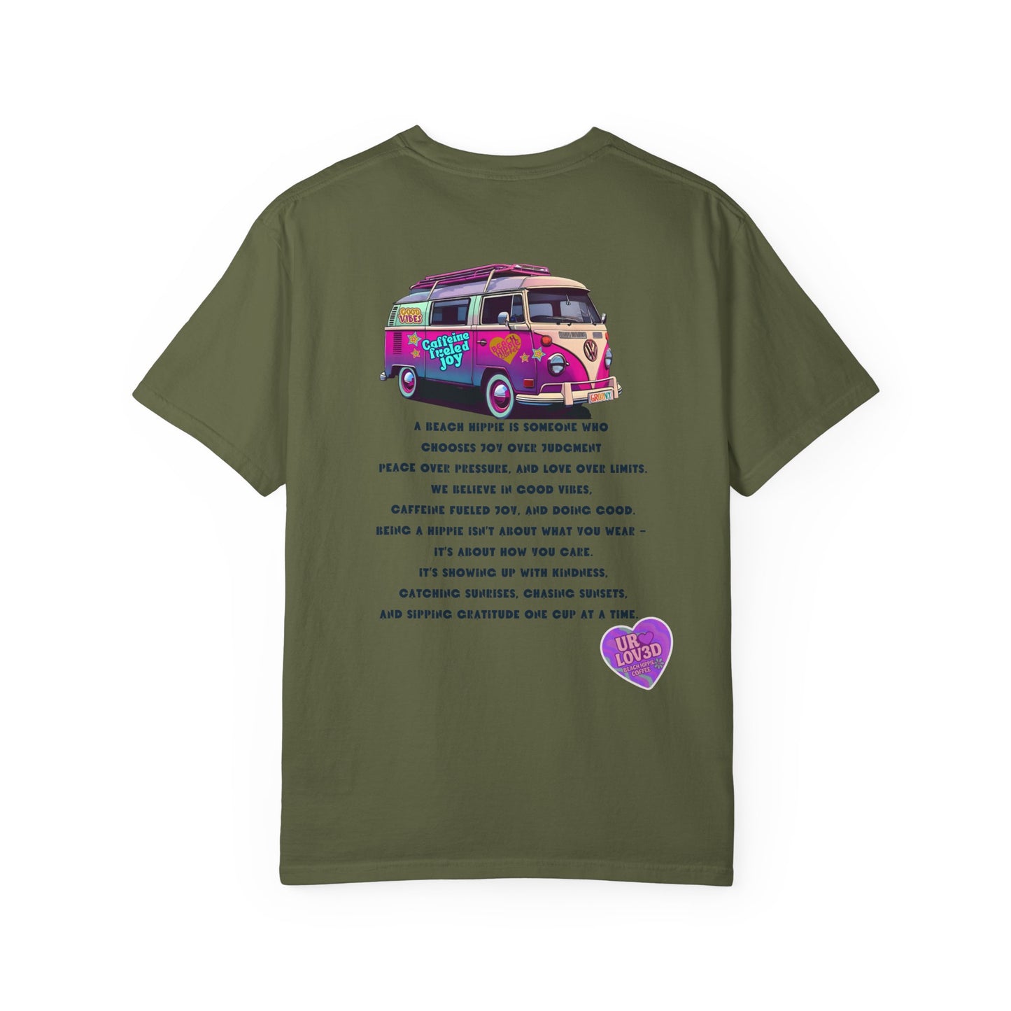 Beach Hippie Coffee T-Shirt — 'Beach Hippie' VW Bus & Manifesto