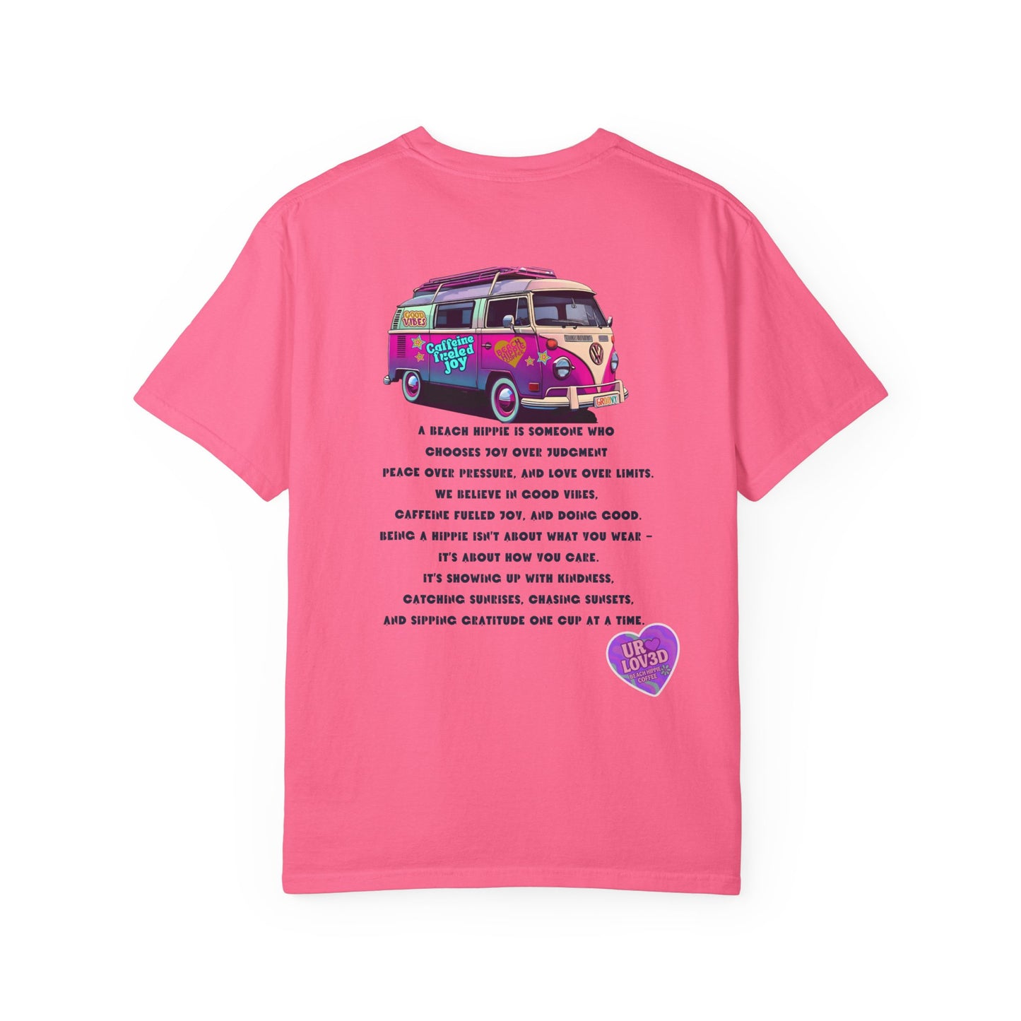 Beach Hippie Coffee T-Shirt — 'Beach Hippie' VW Bus & Manifesto