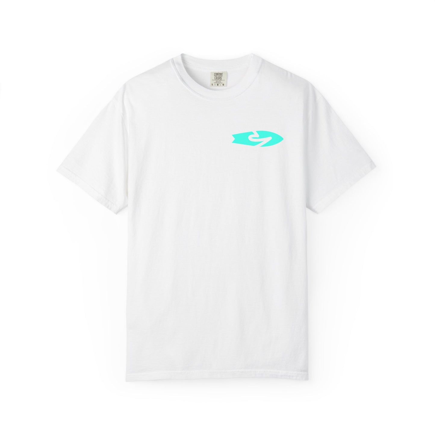Beach Hippie Coffee Surf Logo T-Shirt — Minimal Turquoise Wave Graphic
