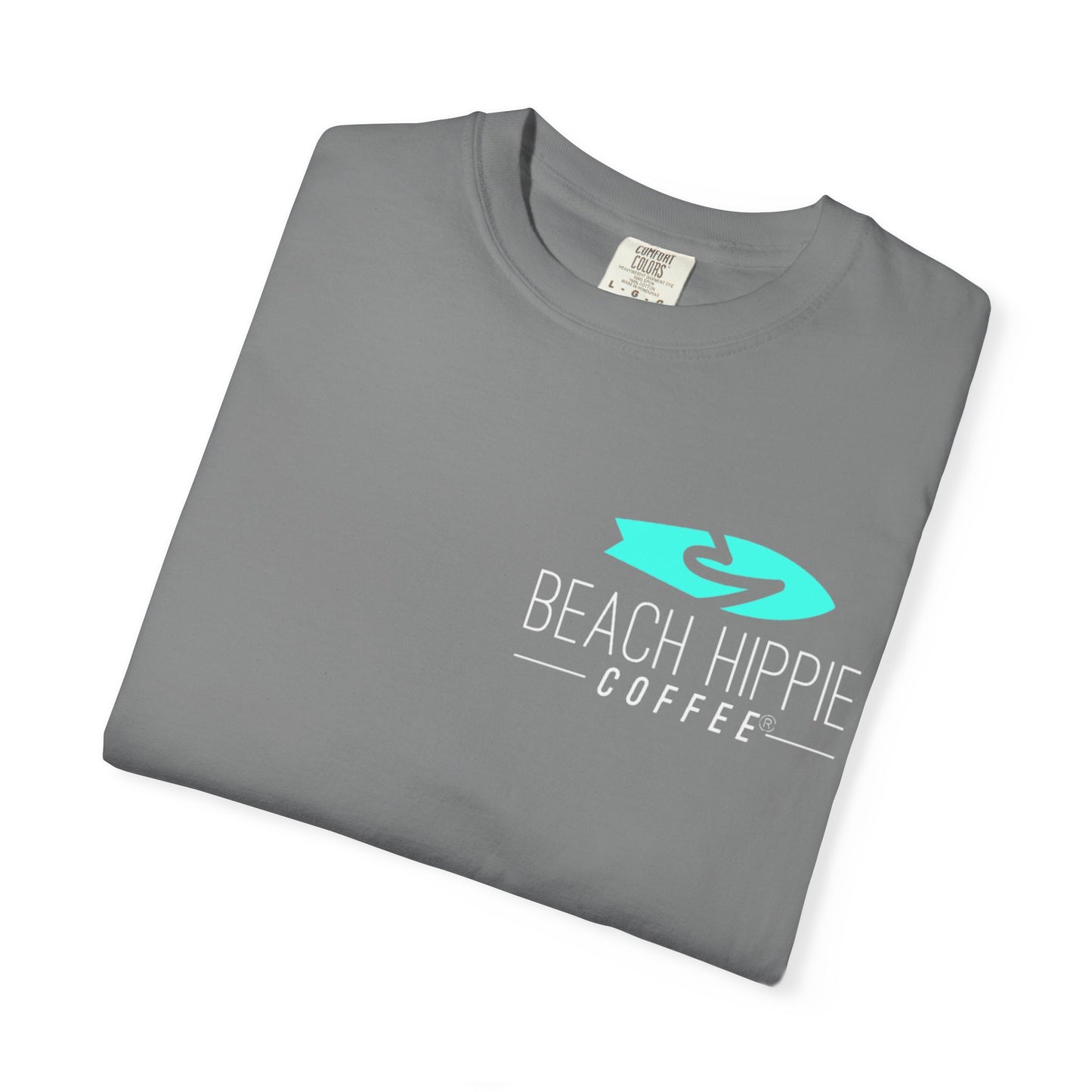 Beach Hippie Coffee Surf Logo T-Shirt — Minimal Turquoise Wave Graphic