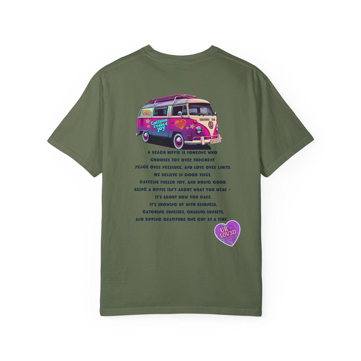 Beach Hippie Coffee T-Shirt — 'Beach Hippie' VW Bus & Manifesto