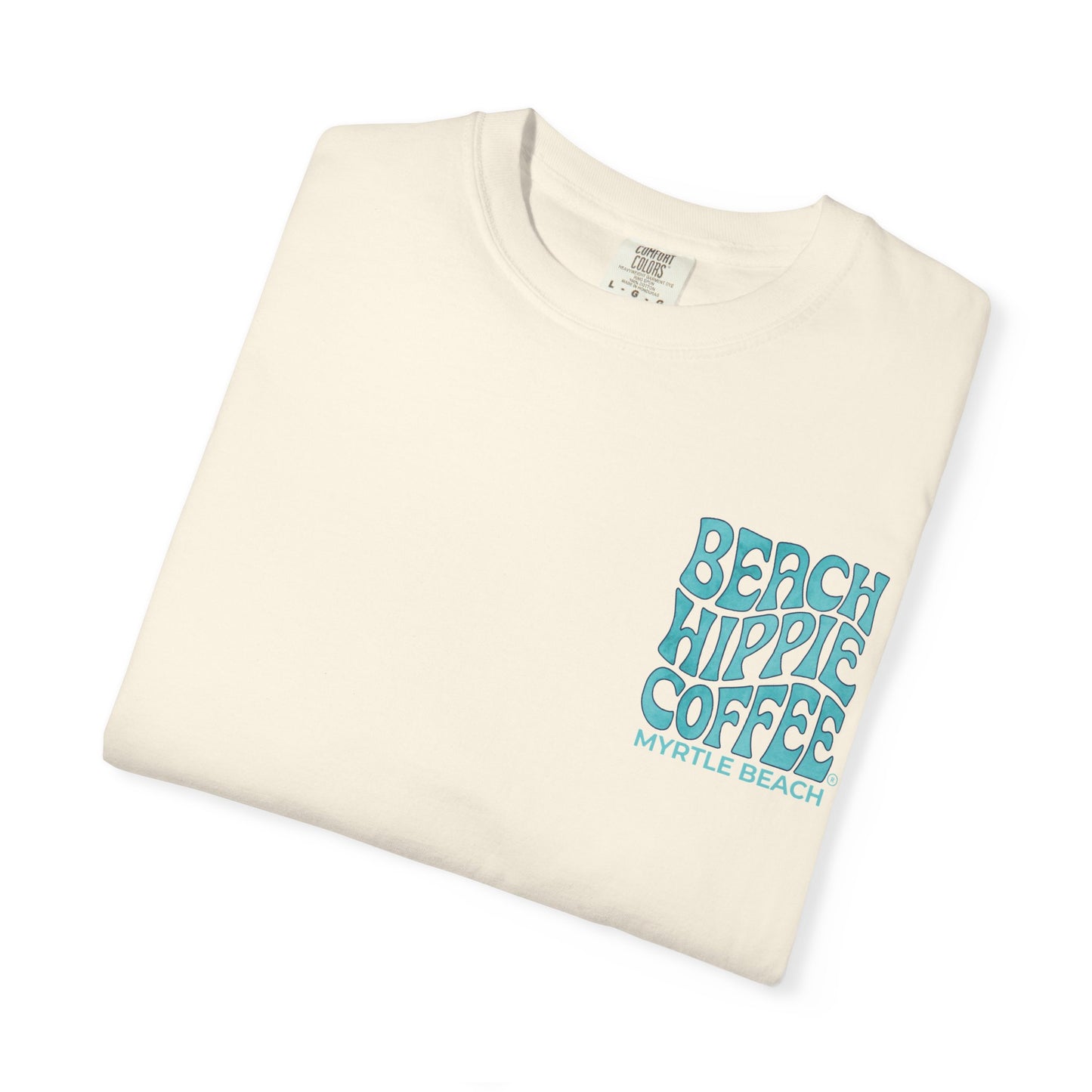 Beach Hippie Coffee T‑Shirt — 'The Waves Won't Wait' Surf Van Graphic