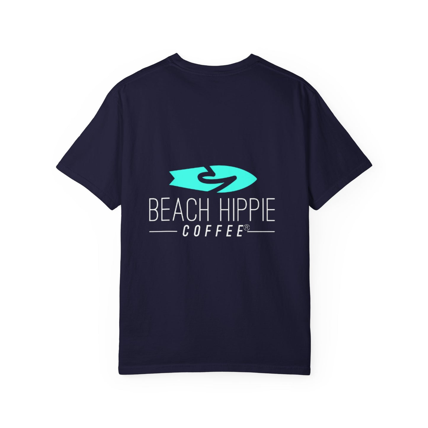 Beach Hippie Coffee Surf Logo T-Shirt — Minimal Turquoise Wave Graphic