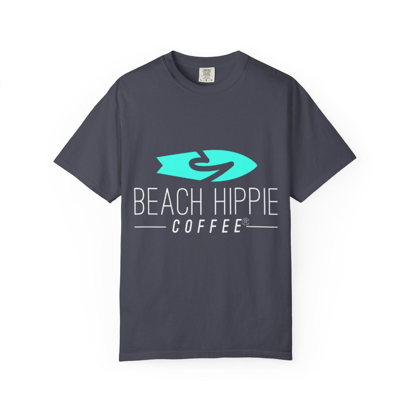 Beach Hippie Coffee Surf Logo T-Shirt — Minimal Turquoise Wave Graphic