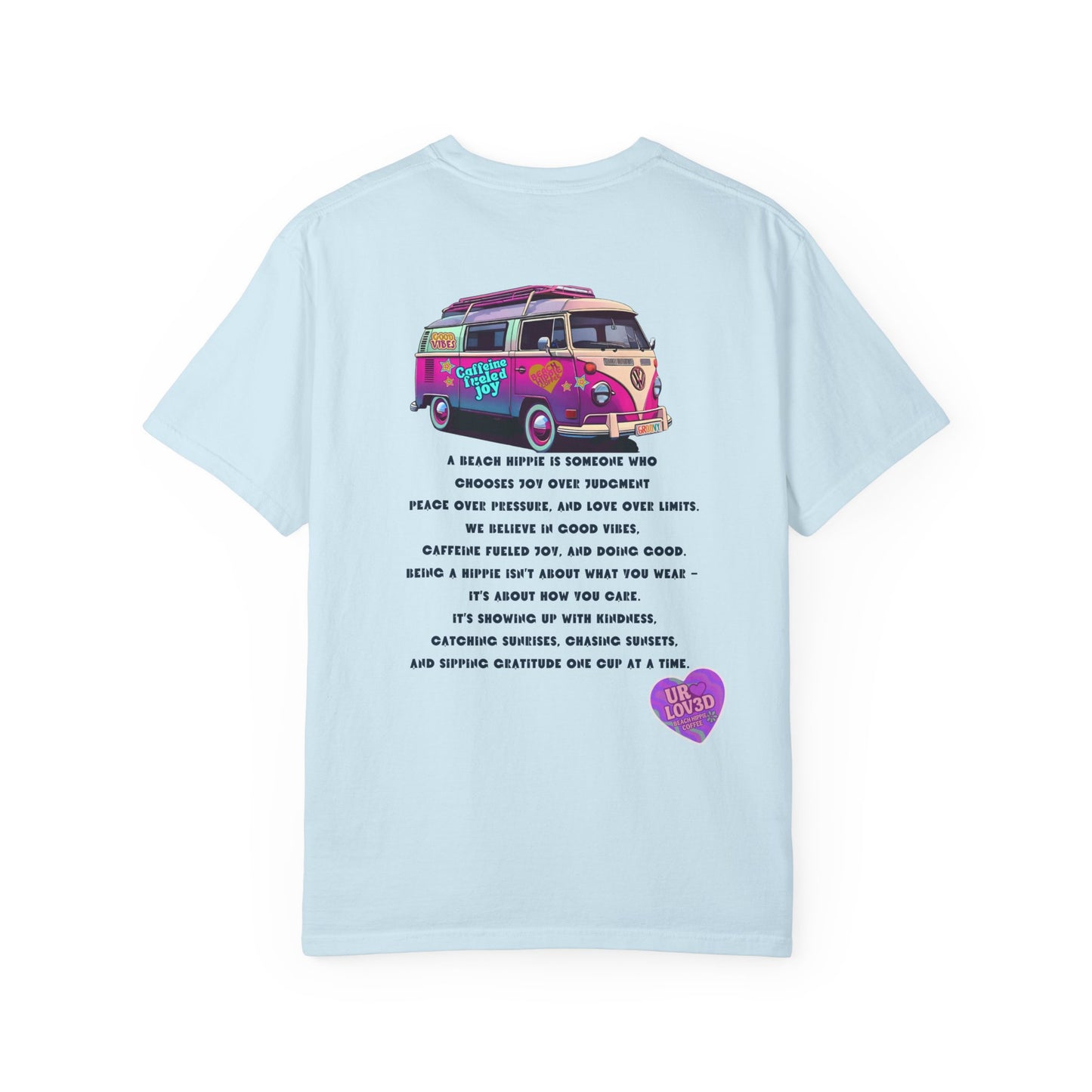 Beach Hippie Coffee T-Shirt — 'Beach Hippie' VW Bus & Manifesto