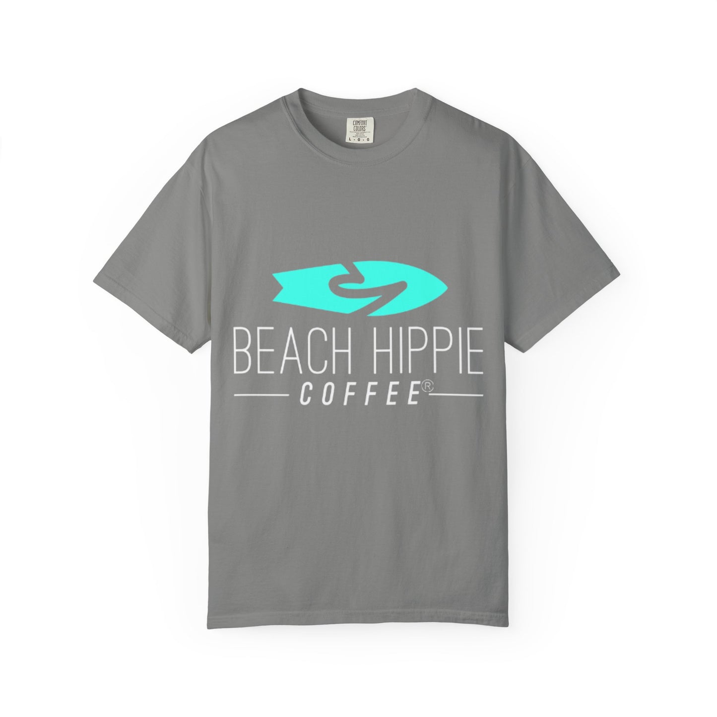Beach Hippie Coffee Surf Logo T-Shirt — Minimal Turquoise Wave Graphic